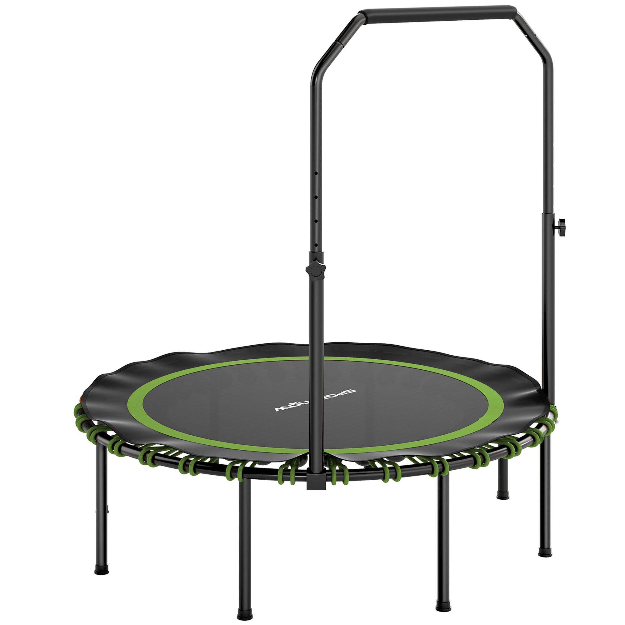 Fitness-Trampolin mit verstellbarem Handlauf, Sport-Trampolin für drinnen und draußen, Stahl, Kunststoff, Grün