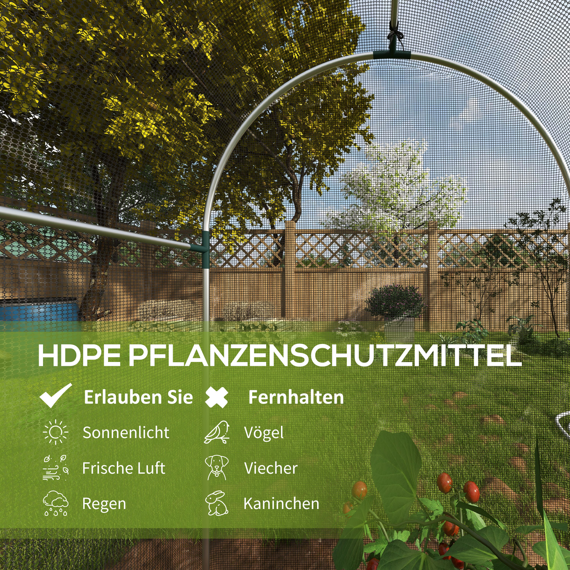 Vogelschutznetz, Pflanzenschutz, robust, Tür mit Reißverschluss, 120x120x188 cm, Schwarz/Silber