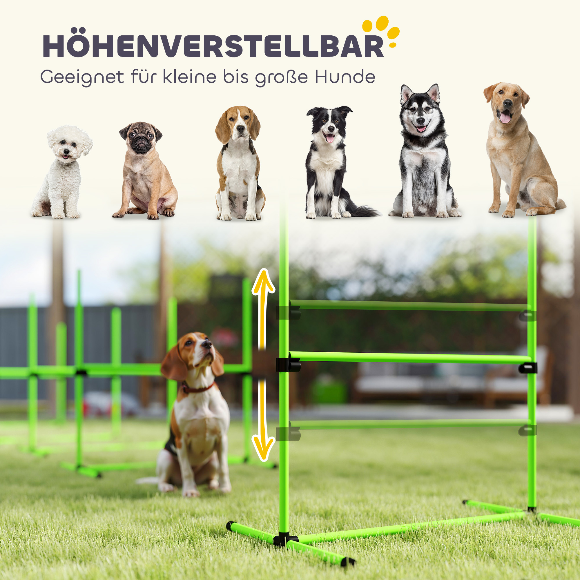 Agility Set Hunde 4-teiliges höhenverstellbar Agility-Ausrüstung mit 4 Hürden Tragetasche 99 x 65 x 94 cm Grün