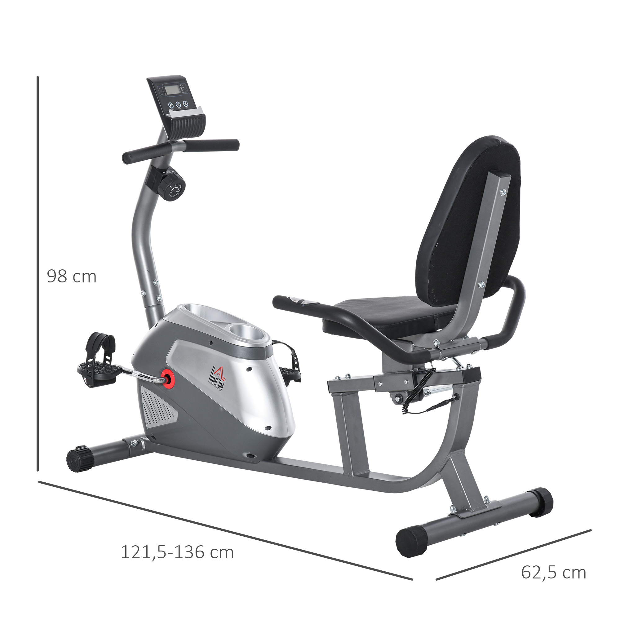 Liegeergometer mit LCD-Anzeige 8 stufig einstellbarem Magnetwiderstand Liegeheimtrainer mit Herzfrequenzsensoren, verstellbarer Rückenlehne, Nutzergewicht bis 110 kg für zu Hause Gym