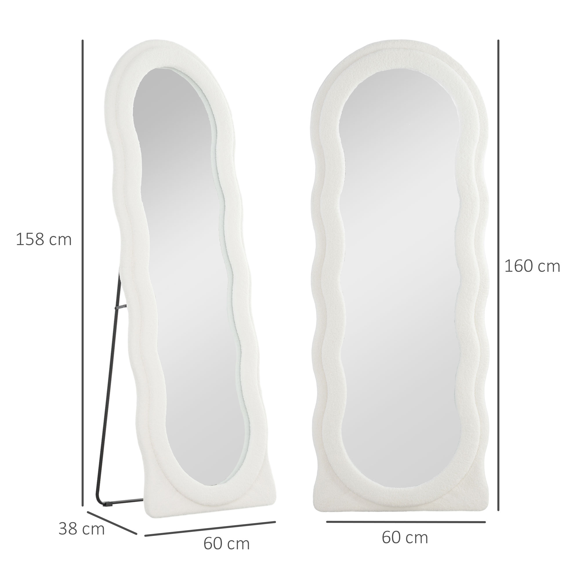 Ganzkörperspiegel 160 x 60 cm Gewölbter Standspiegel mit Wellendesign Bruchsichere Glas Weiß