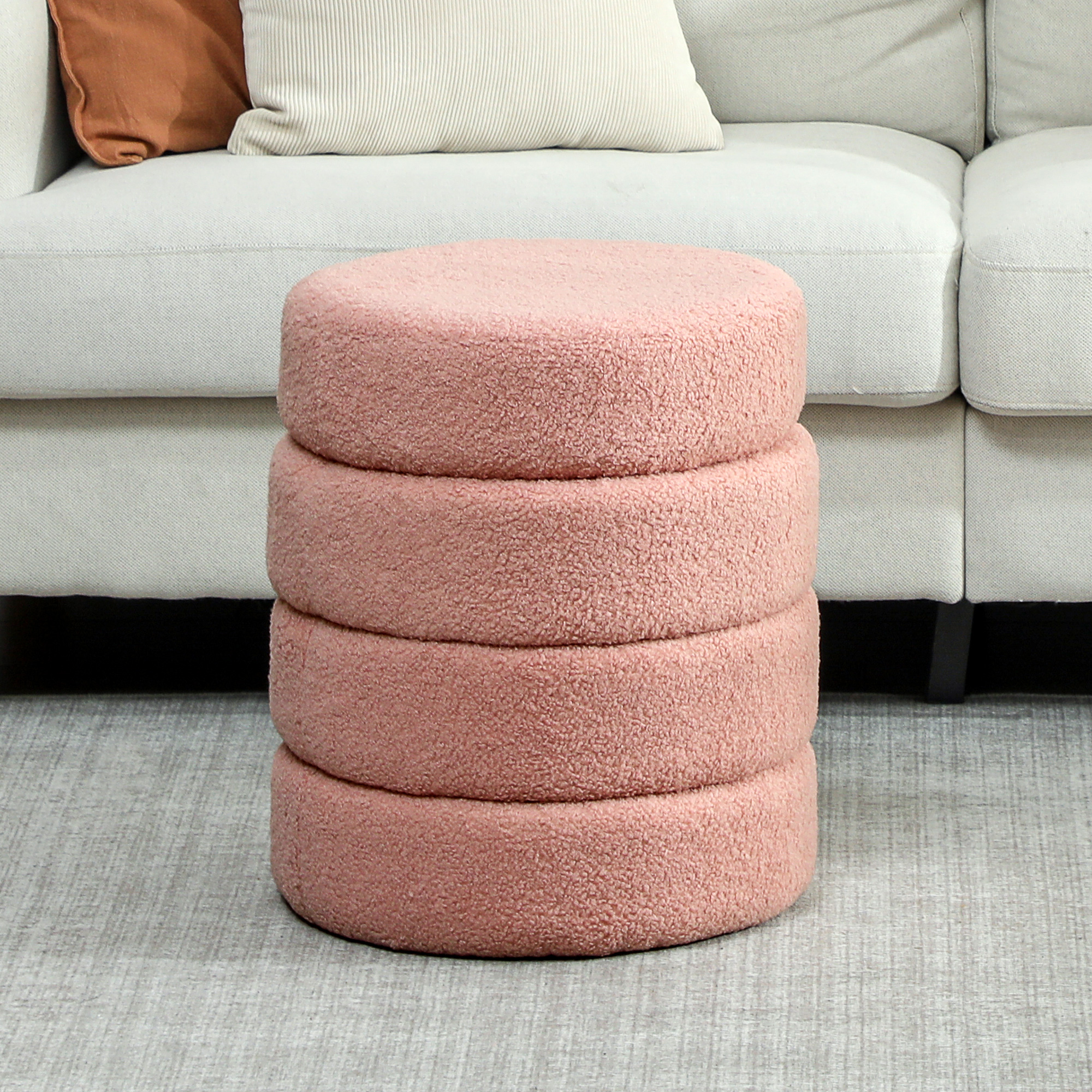 Hocker, rund, Teddyfleece, bis 120kg, ?40x45H cm, Rosa