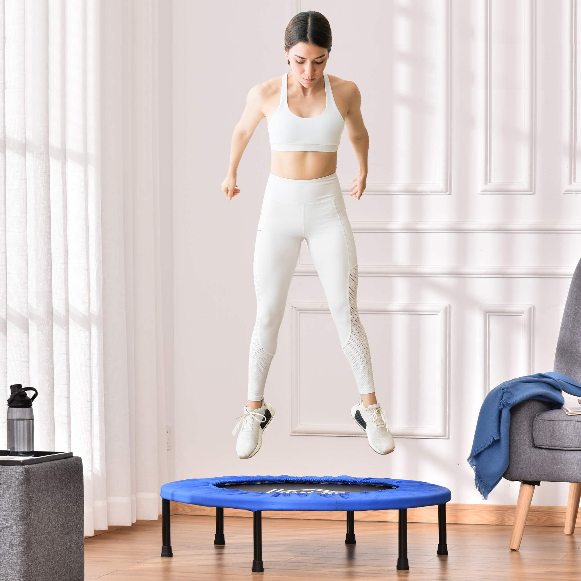 itness Trampolin Ø91 cm Mini Trampoline mit rutschfesten Füßen 100kg Belastbar Ø91 x 22,5H cm Schwarz+Blau