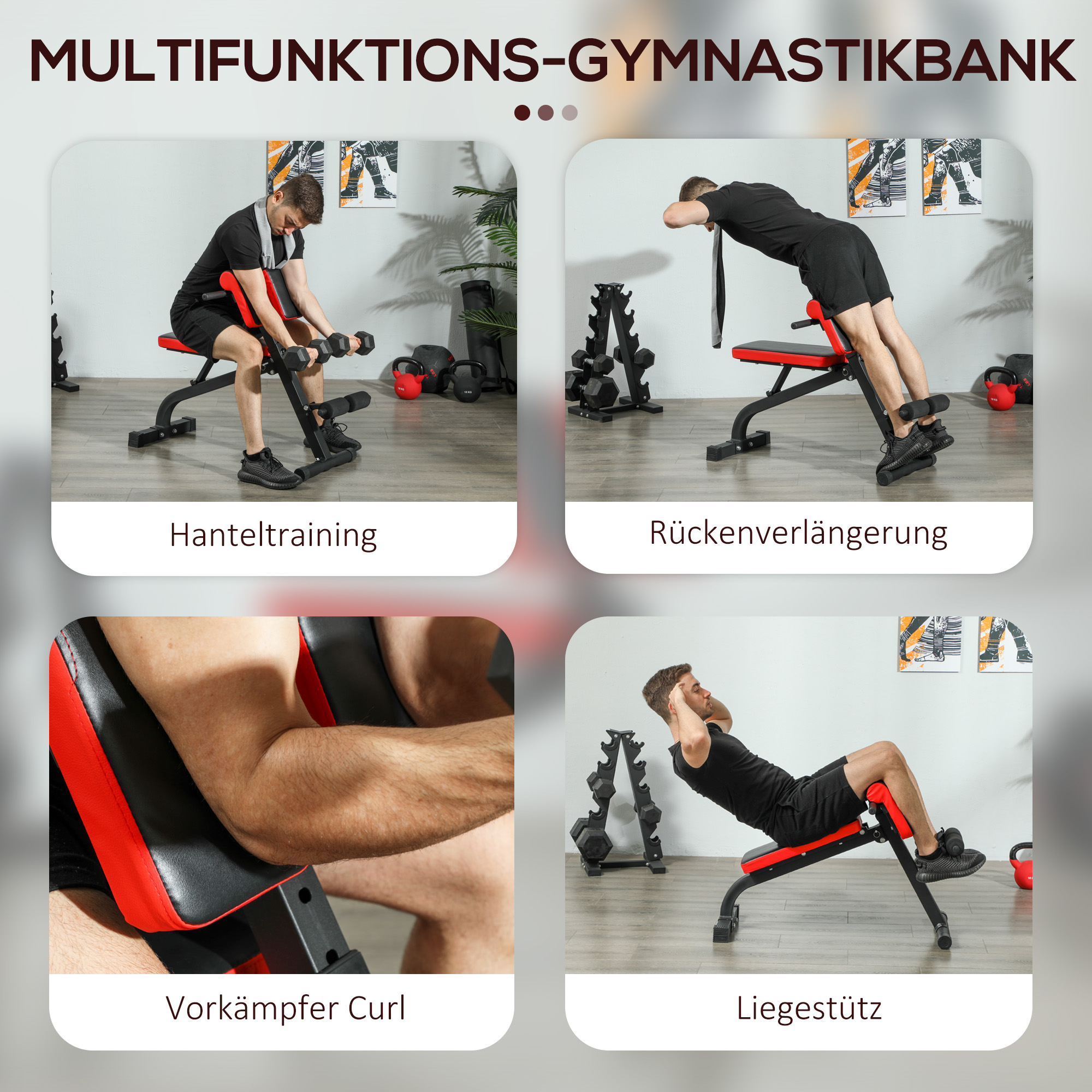 Hantelbank, Multifunktions-Trainingsbank, Klappbar Fitnessbank, bis 120 kg belastbar, Stahl, Schwarz