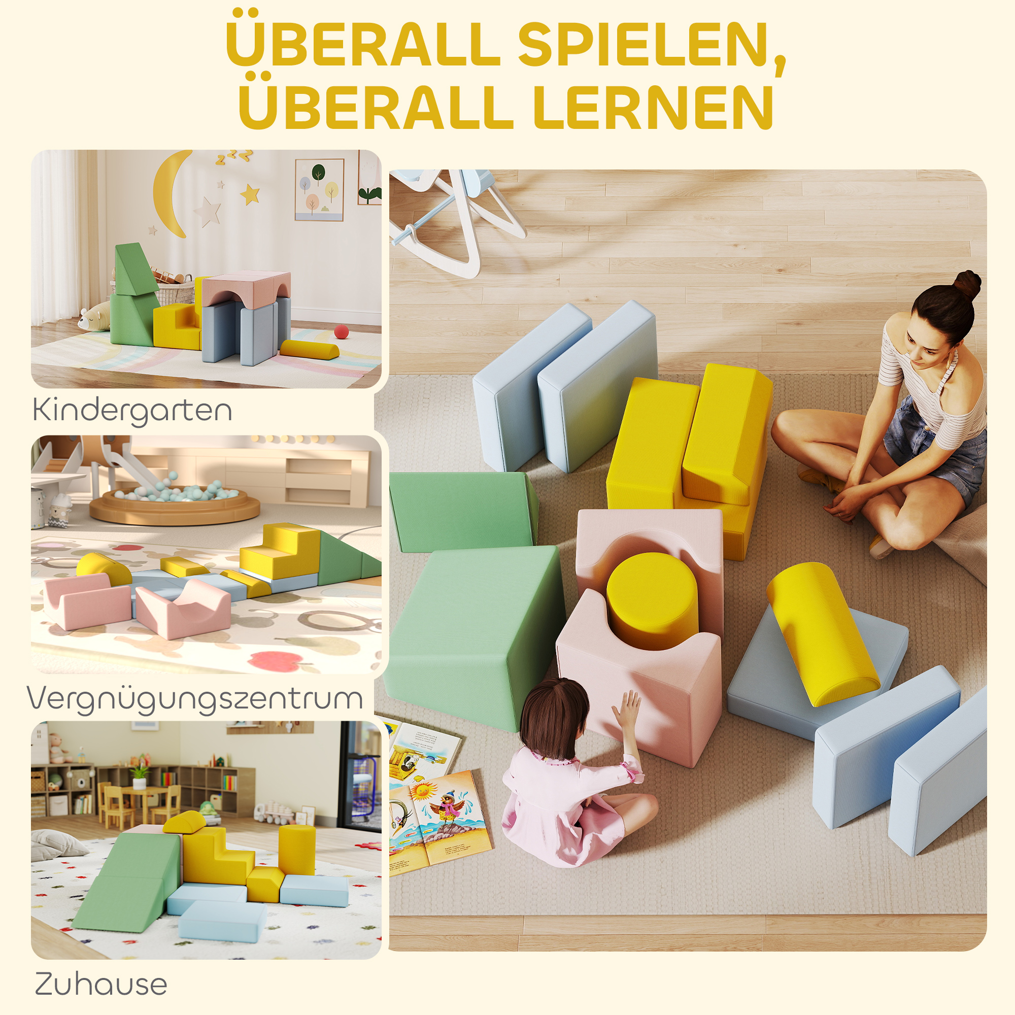 Softbaustein-Set für Kinder, 12-teiliges Stoffblock-Set, Schaumstoff, Cordbezug, waschbar, Pastellbunt
