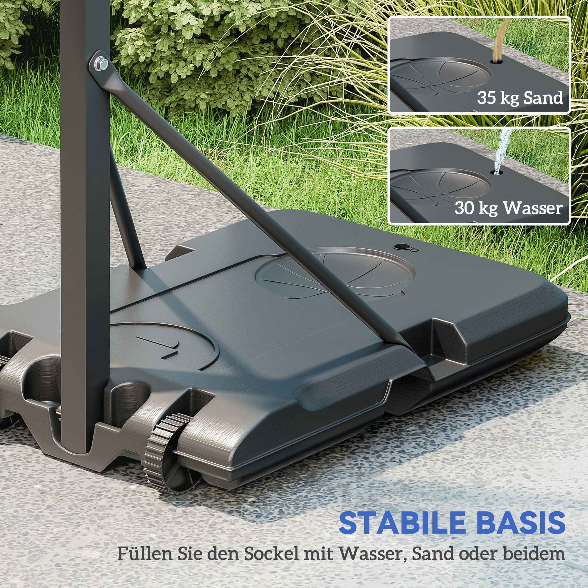 Basketballkorb, 146-236 cm höhenverstellbar, Basketballständer, rollbar, Stahl, Kunststoff, Schwarz