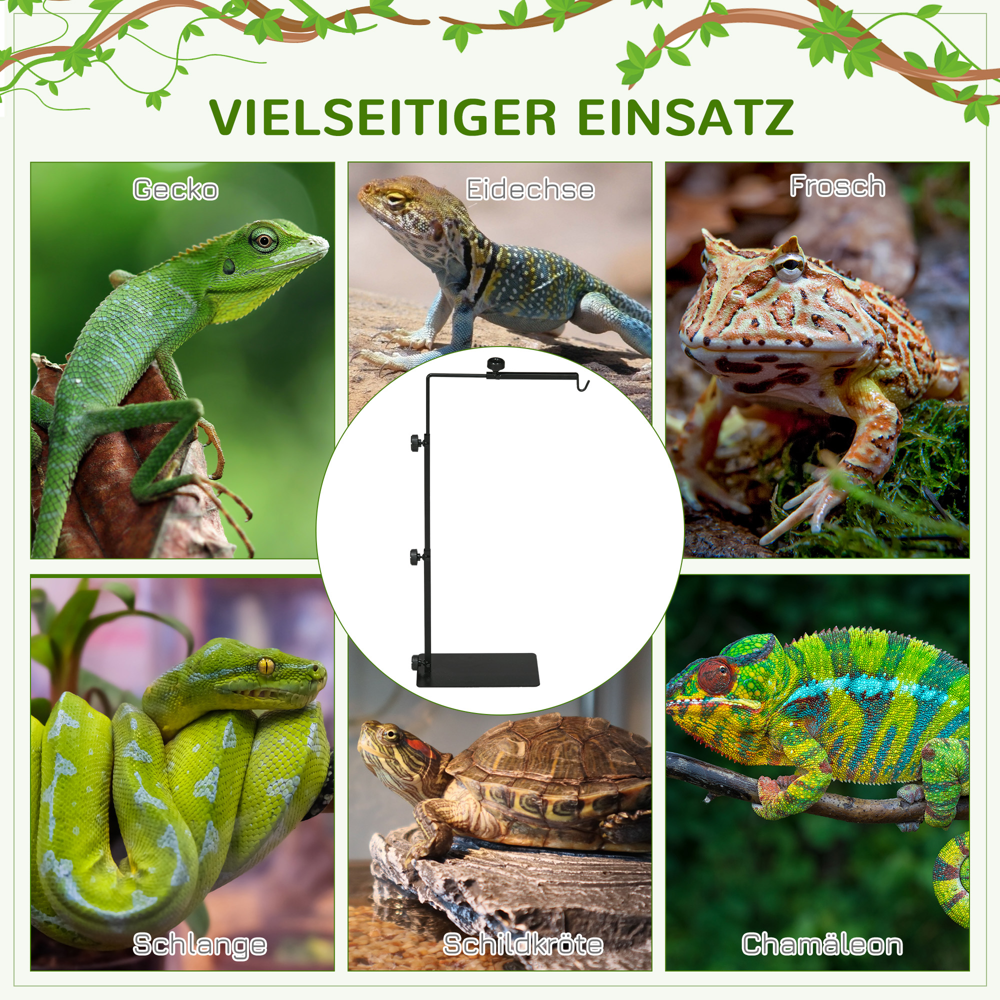 Wärmelampenständer für Terrarrien, höhenverstellbar, 40x15x95cm, Schwarz