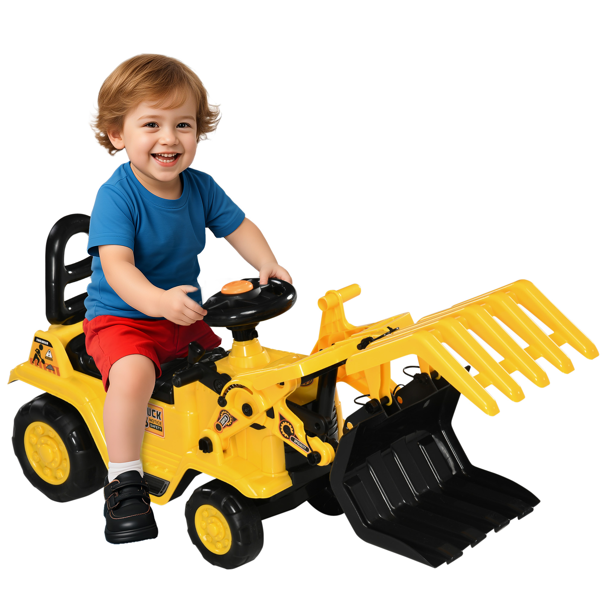 Aufsitzbagger, mit Kralle, Hupe, Sound-Effekten, Stauraum, Kippschutz, für Kinder 2-4 Jahre