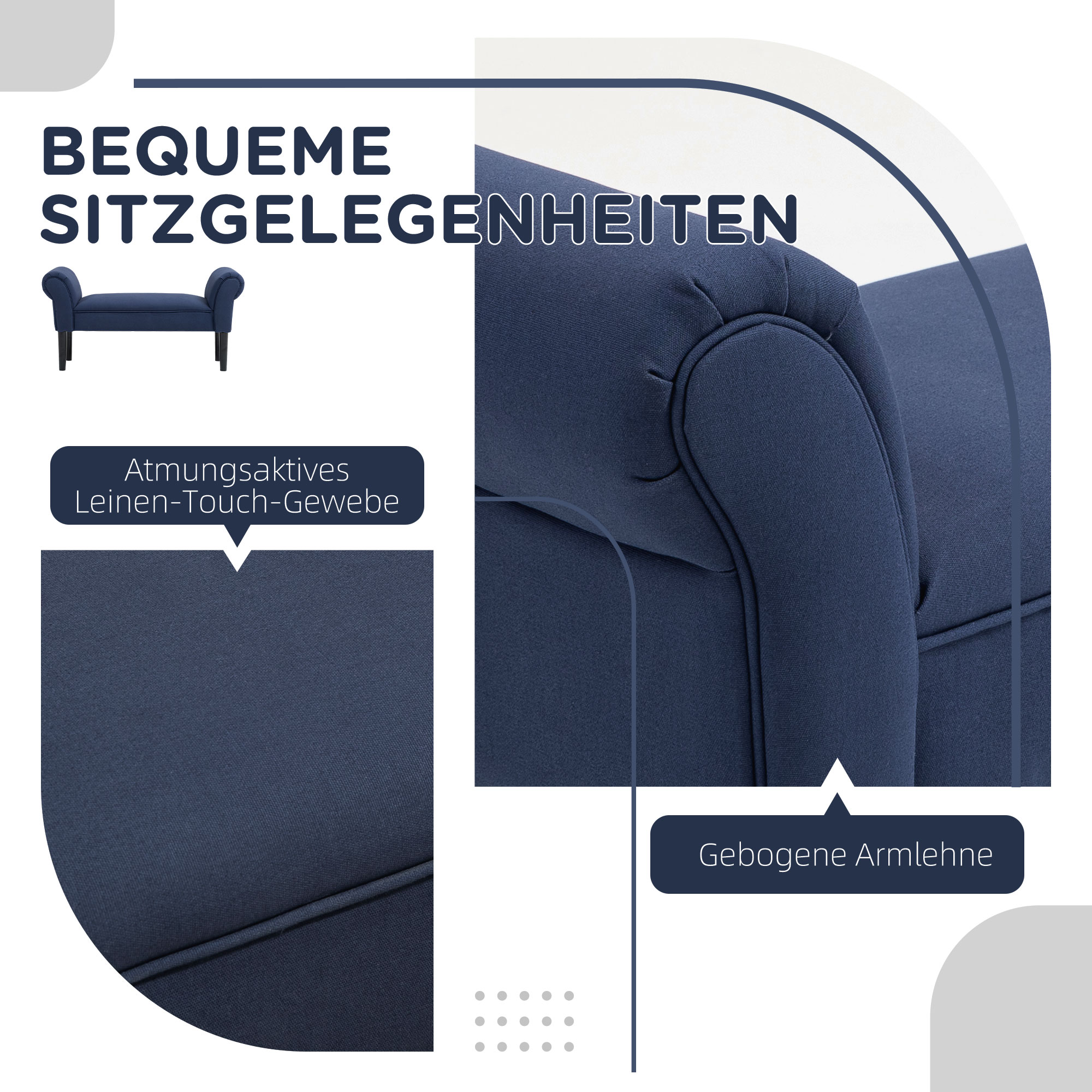 Gepolsterte Sitzbank für Schlafzimmer und Flur, bis 130 kg belastbar, 102 x 36 x 51 cm, Blau