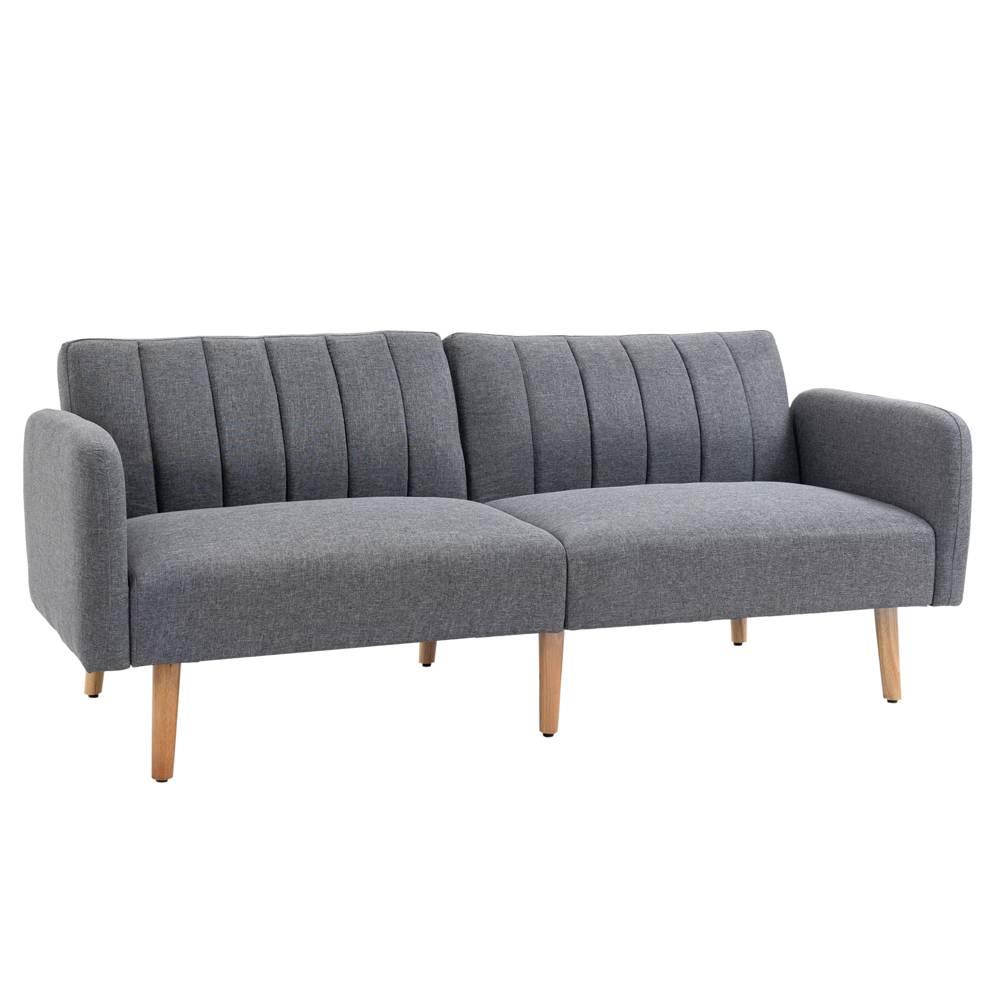 Schlafsofa, 2-Sitzer Stoffsofa, Sofa mit Schlaffunktion, leinenartiges Polyester, Kautschukholz, 173 x 75 x 73 cm, Grau