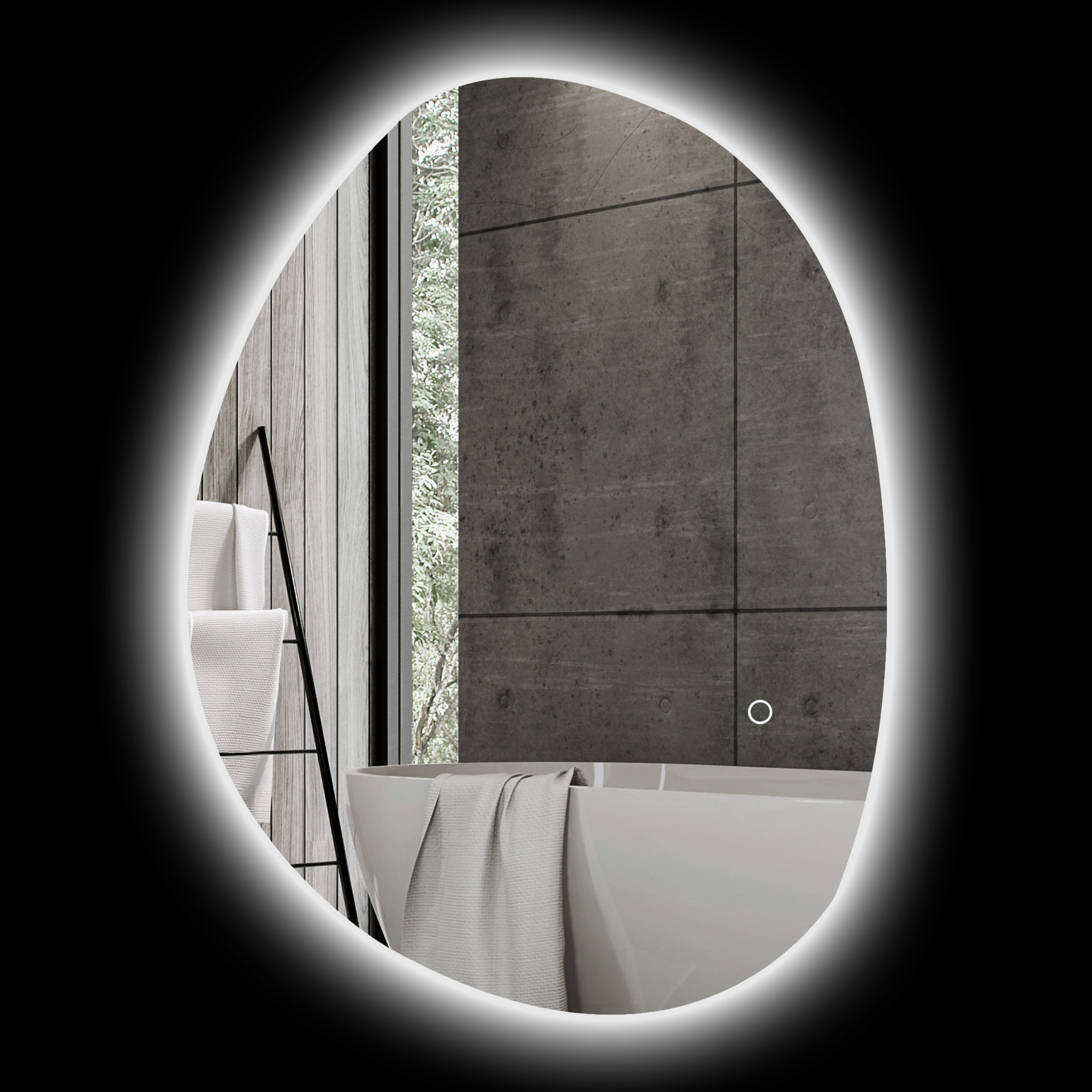 70 x 50 cm Asymmetrischer Badspiegel mit LED-Licht, Smart Touch Schalter, Anti-Beschlag-Funktion, Silber 70 x 50 cm Asymmetrischer Badspiegel mit LED-Licht, Smart Touch Schalter, Anti-Beschlag-Funktion, Silber