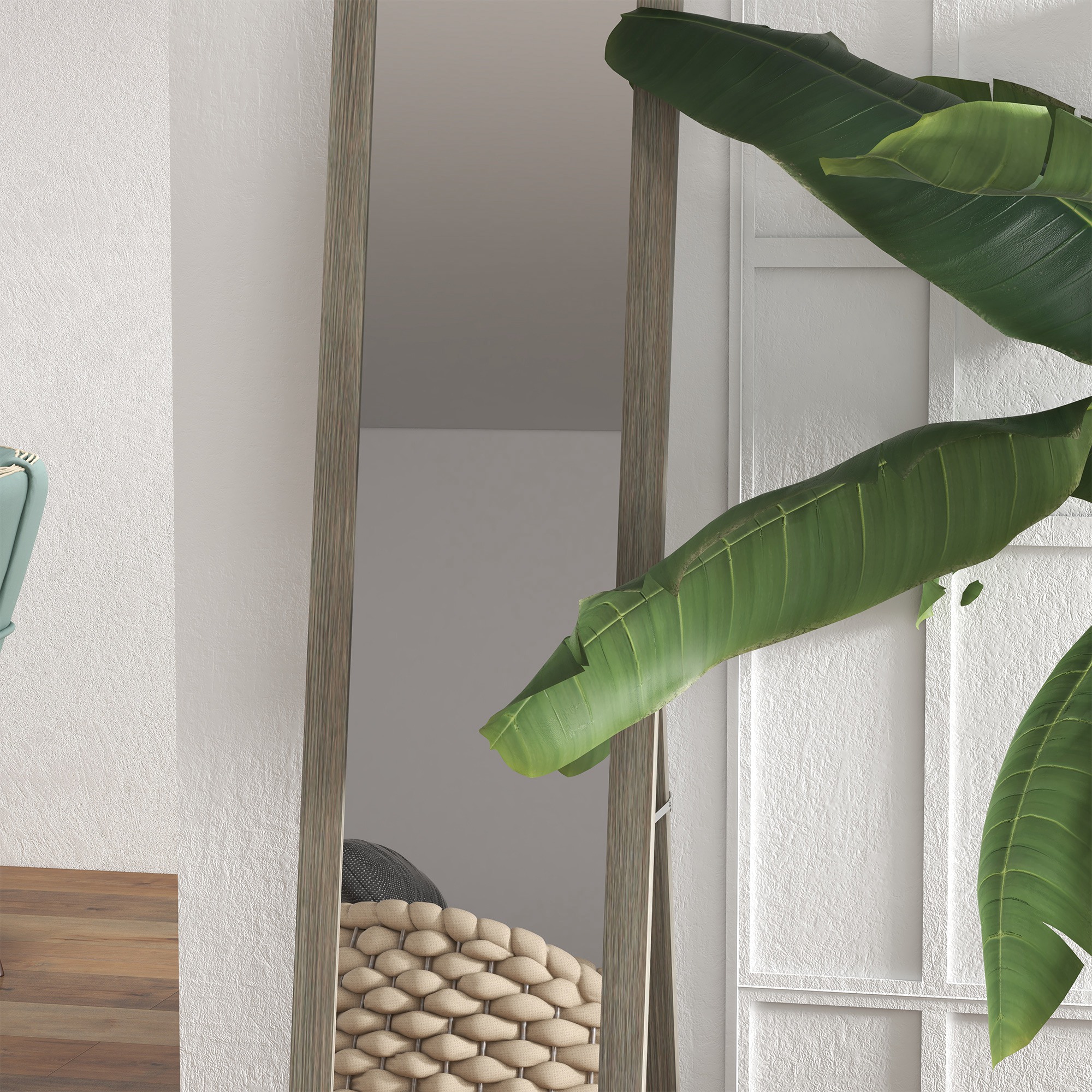 Standspiegel Bodenspiegel Wandspiegel, inkl, Wandbefestigung, Holzoptik, 37 cm x 40 cm x 155 cm, Braun