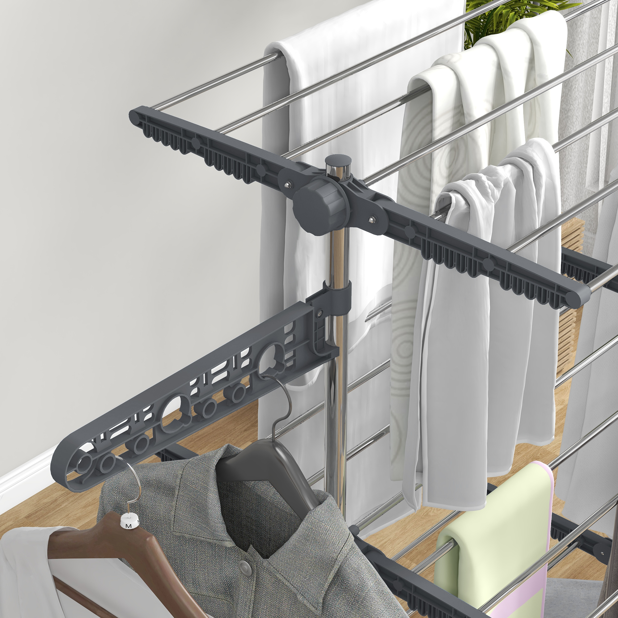 Wäschenständer Wäschetrockner, 4 Ebenen, klappbar, One-Klick-System, 142 cm x 55 cm x 152 cm Blau + Silber