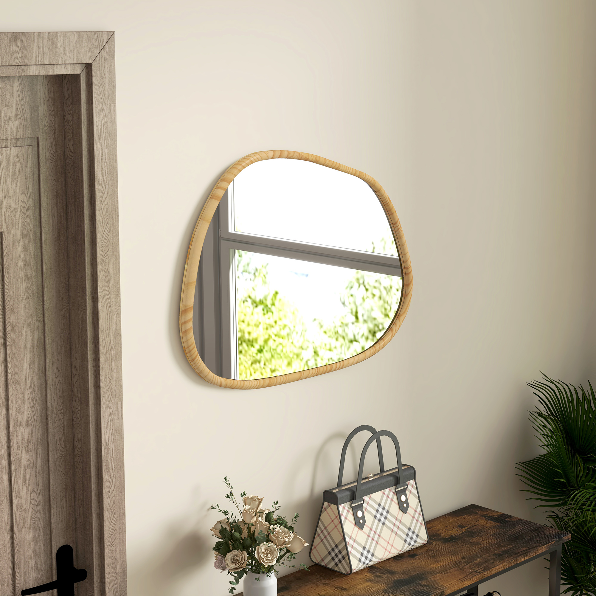Wandspiegel Dekospiegel Spiegel, Vintage-Design, 70 cm x 2,1 cm x 50 cm, Massivholz, Natur