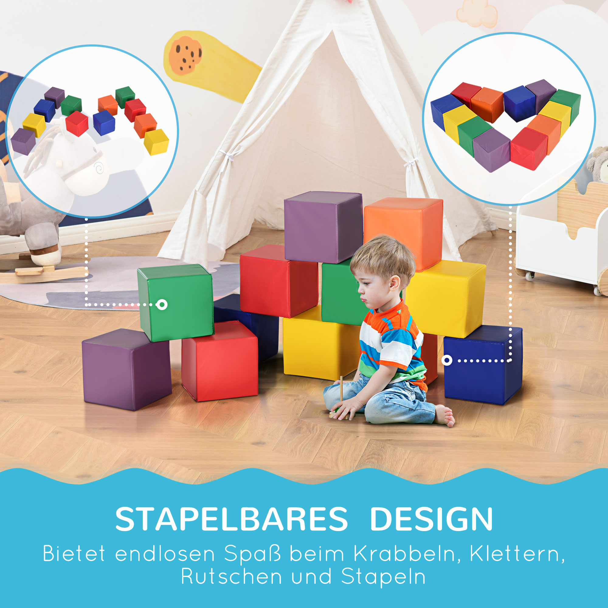 12 TLG. Schaumstoff Bausteine Kinder Softbausteine Riesenbausteine Bauspielzeug für 1-3 Jahre alt Kinder Bausteinset Rot+Gelb