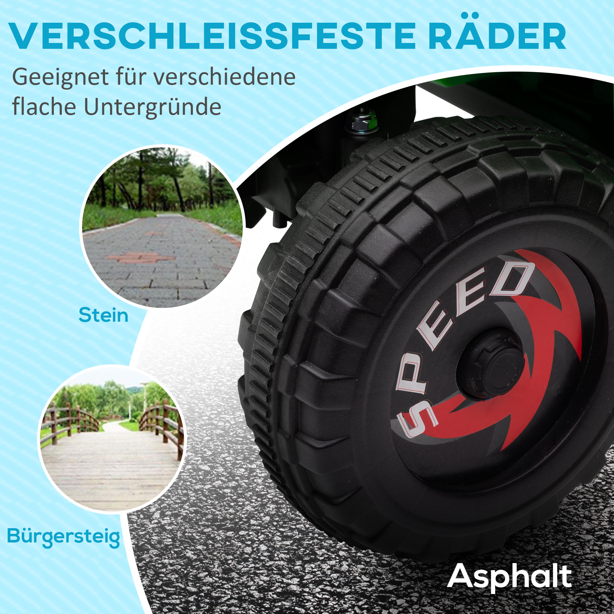 Kinderquad, aufladbar, 2,5 km/h, mit Anhänger, 50 Min, Fahrzeit, für Kinder 1,5 bis 3 Jahre, Grün