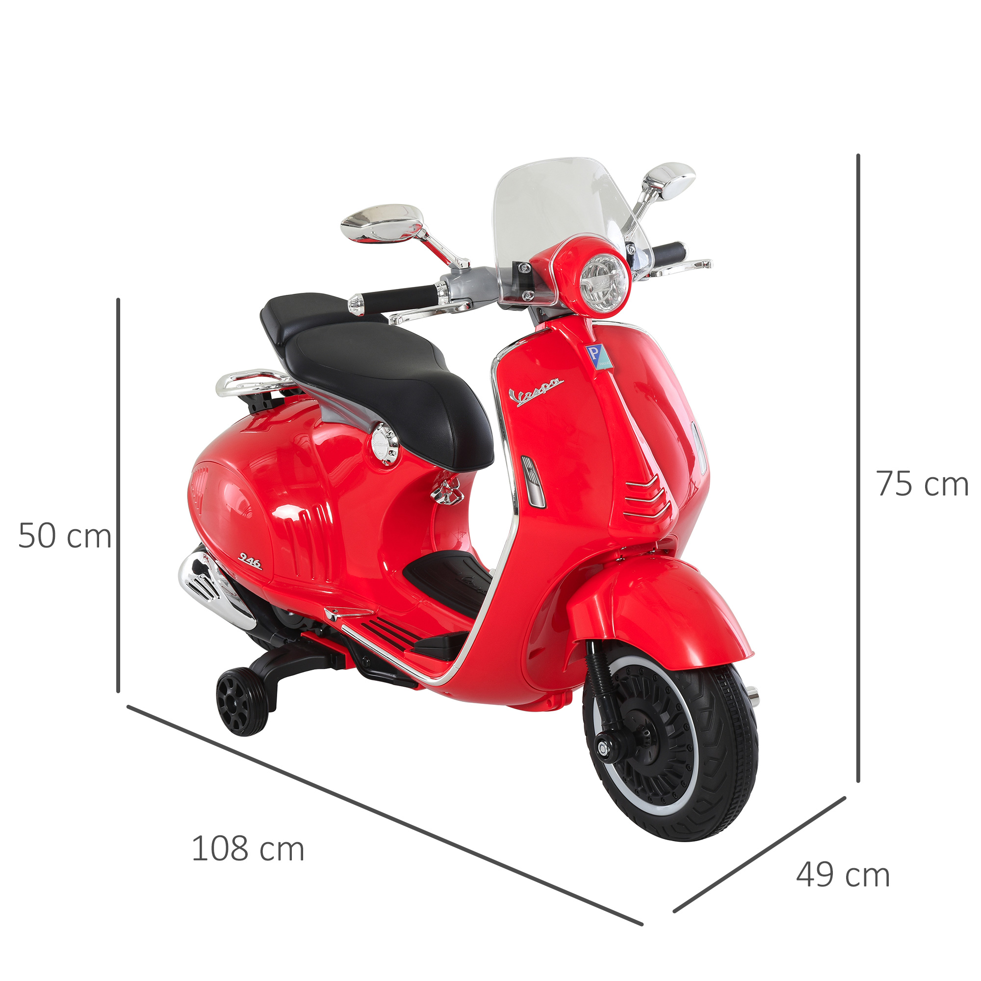 Elektro Kindermotorrad Elektromotorrad mit MP3, Musik, Scheinwerfer, Vor- und Rückwärtsgang, Kinder Elektro Motorrad für 3-6 Jahre Kinder, Rot