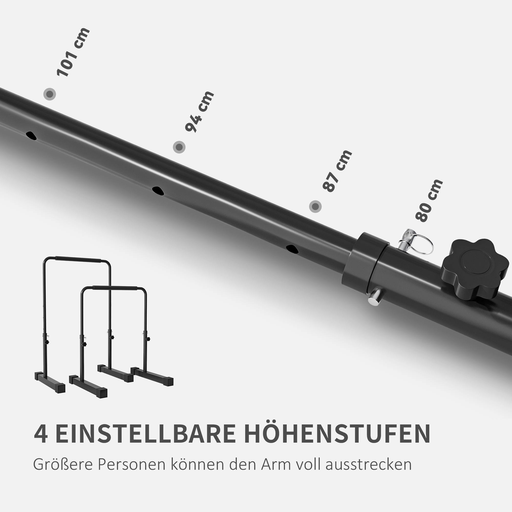 Dip-Station, höhenverstellbar 80-105 cm, leicht, rutschfest, bis 120 kg, Stahl, Schwarz