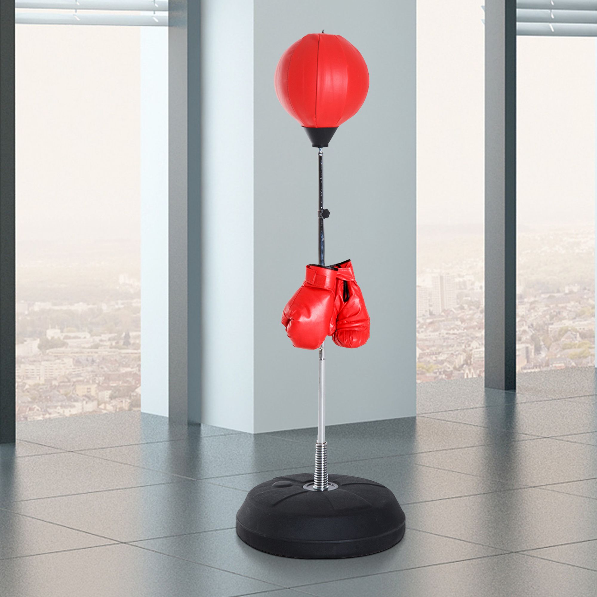 Box-Set mit Punchingball, höhenverstellbar, inkl, Boxhandschuhe, 126-144cm, Rot