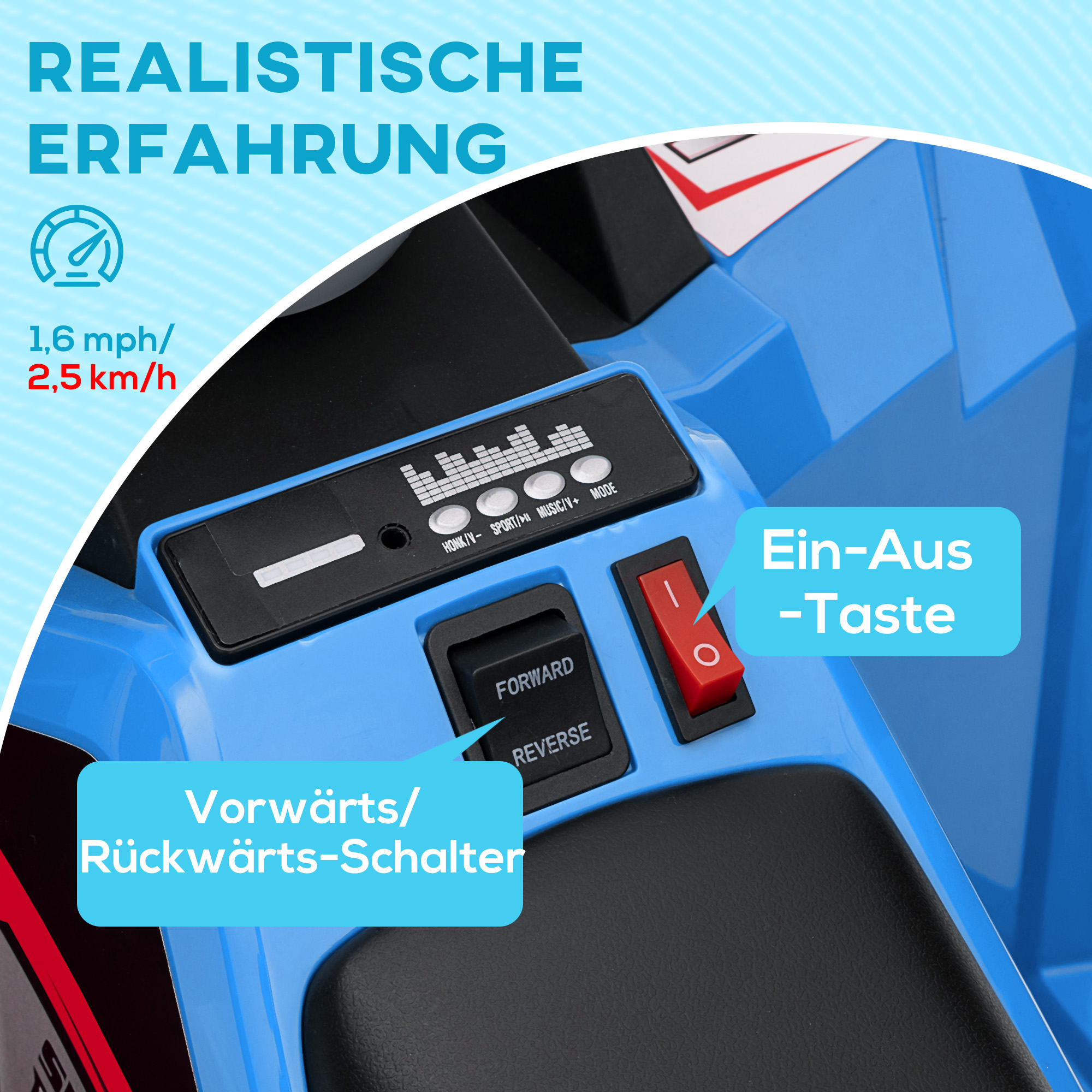 Kinderquad, 2,5 km/h, Vorwärts- & Rückwärtsgang, für 18-36 Monate, Blau