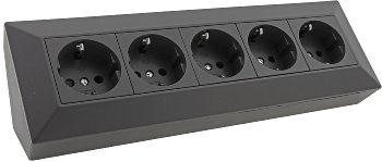5-fach Steckdosenblock, schwarz, 250V~/ 16A, Aufbaumontage