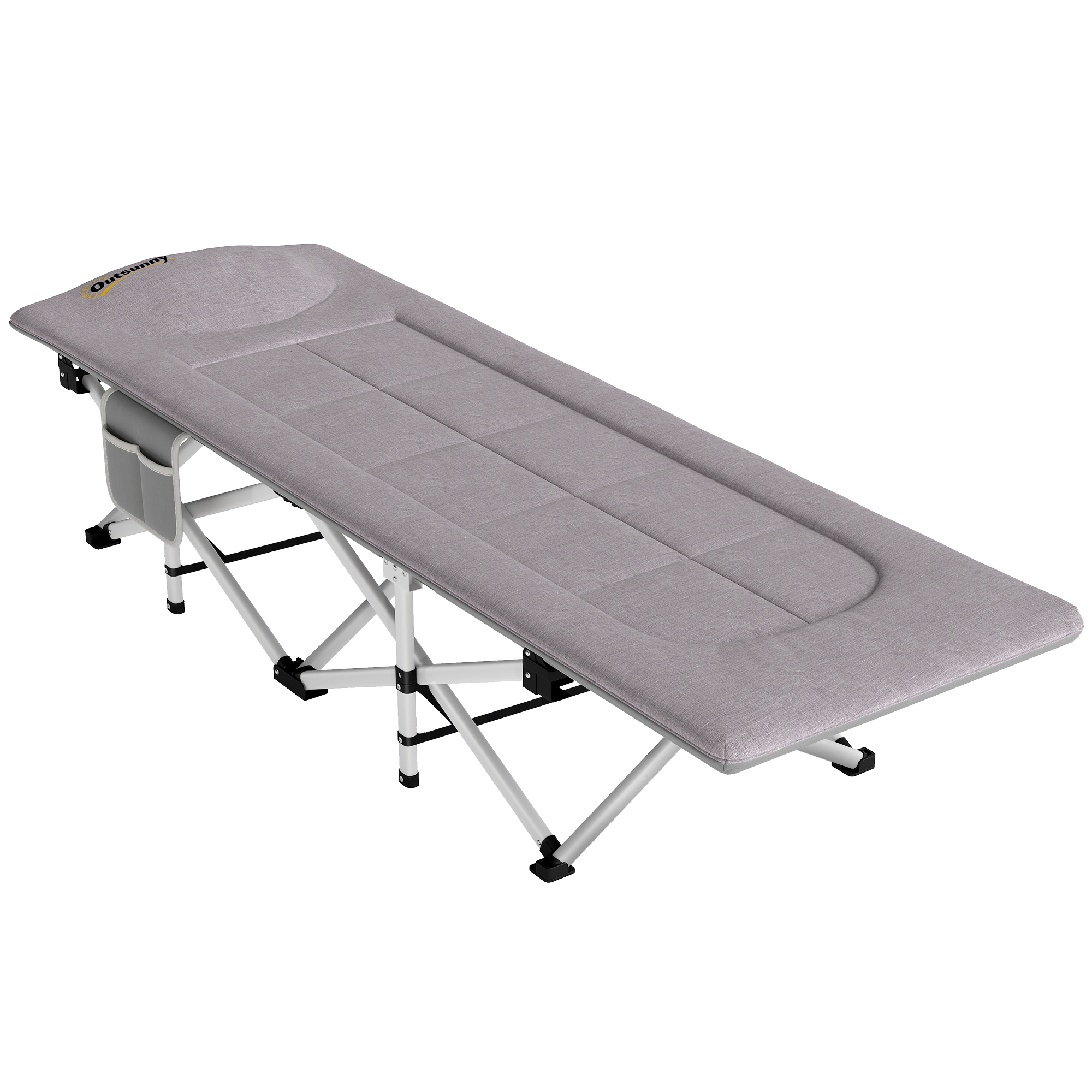 Feldbett, Campingbett, klappbar, weich, bis 200 kg, rostfreies Metallgestell, 200x65x42cm, Grau