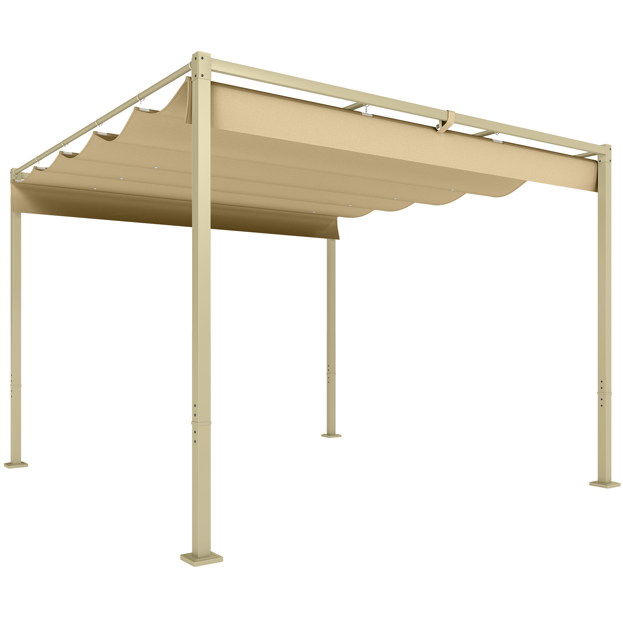 3 x 3 m Garten-Pergola mit einziehbarem Dach, Pavillon, Baldachin für Schatten, UPF30+, Khaki