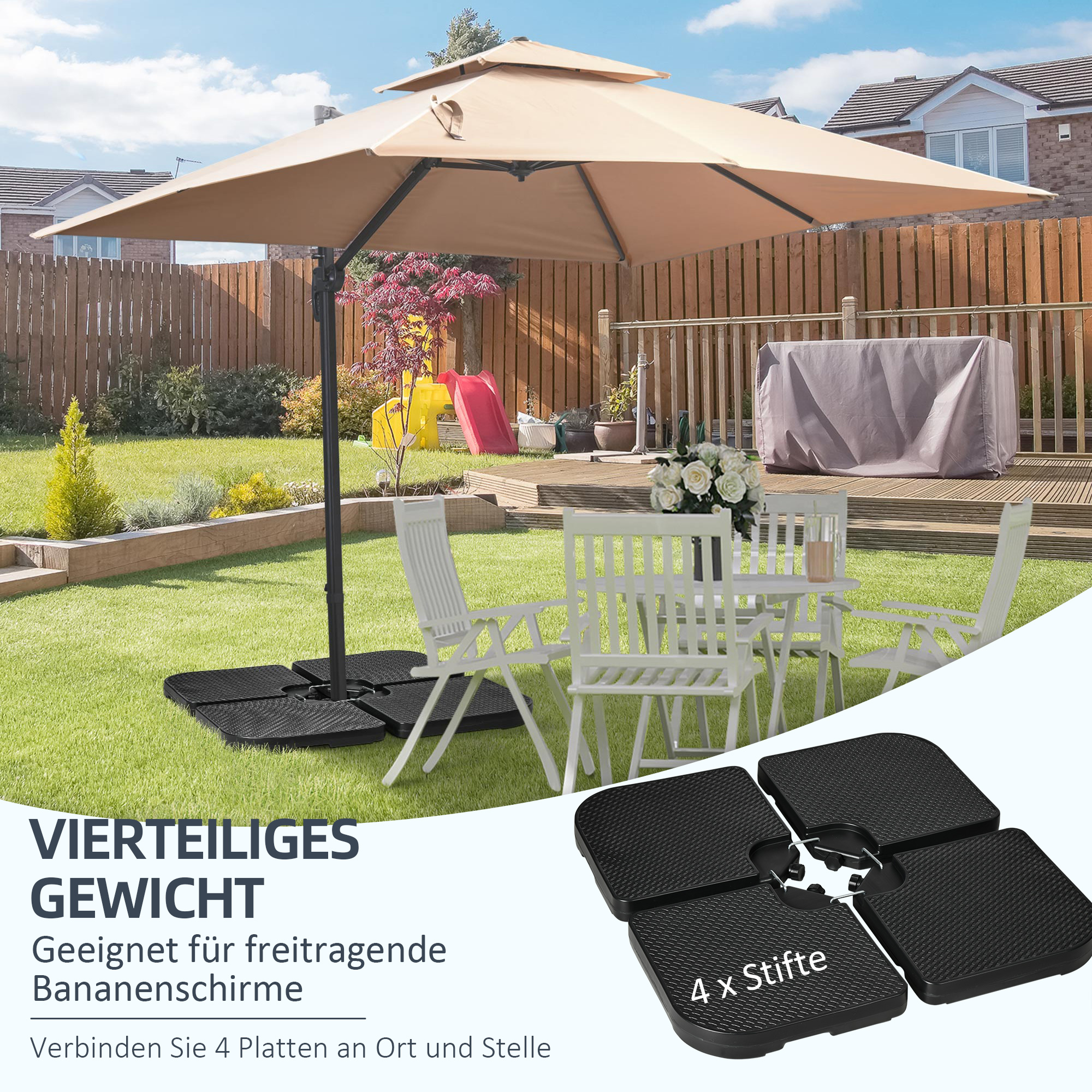 Sonnenschirmständer 4-teiliges Sonnenschirmständer, befüllbar, 100 x 100 x 8 cm, Schwarz