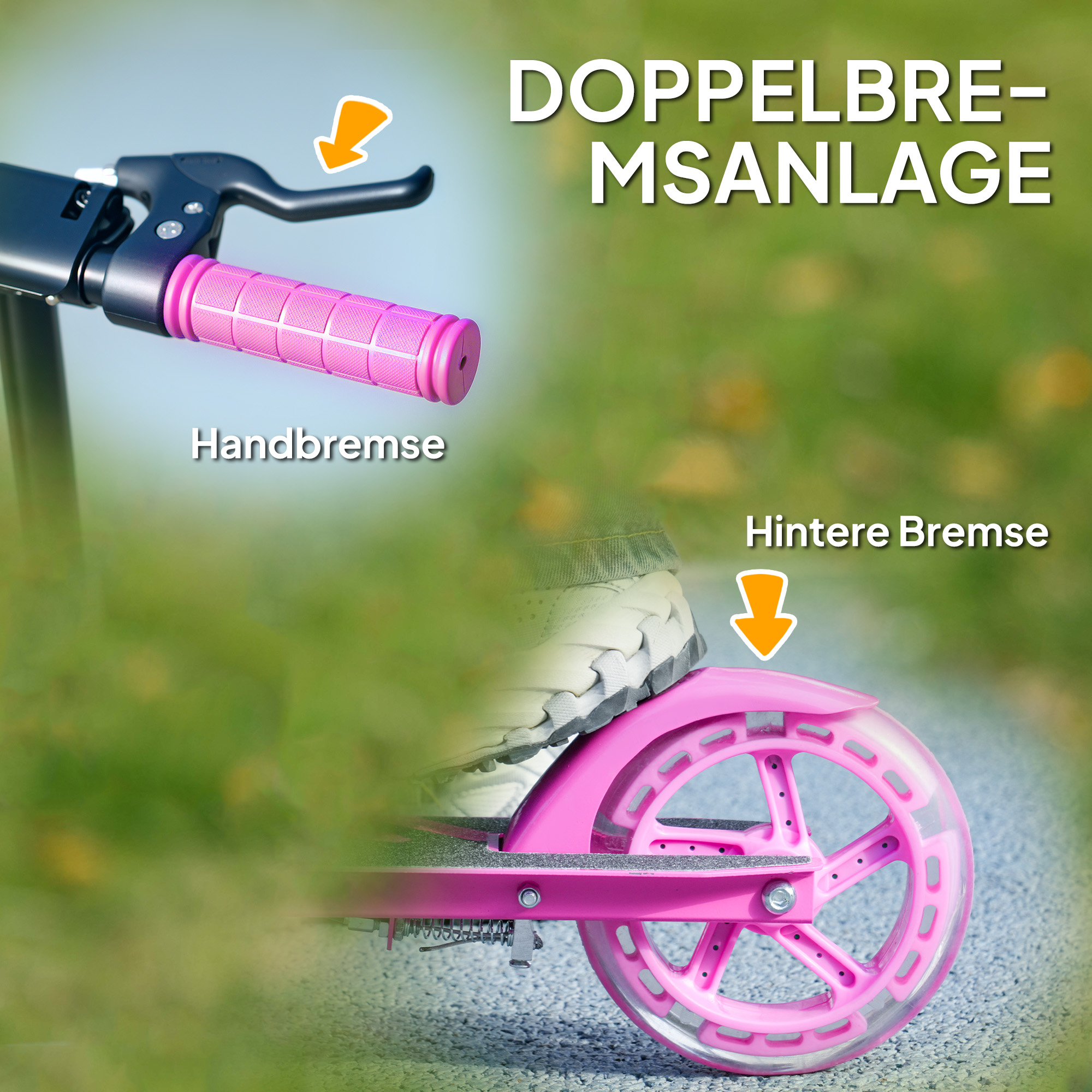 Kinderroller, Doppelte Bremsen, Metallrahmen, Fußstütze, faltbar, 3-8 Jahre, Rosa