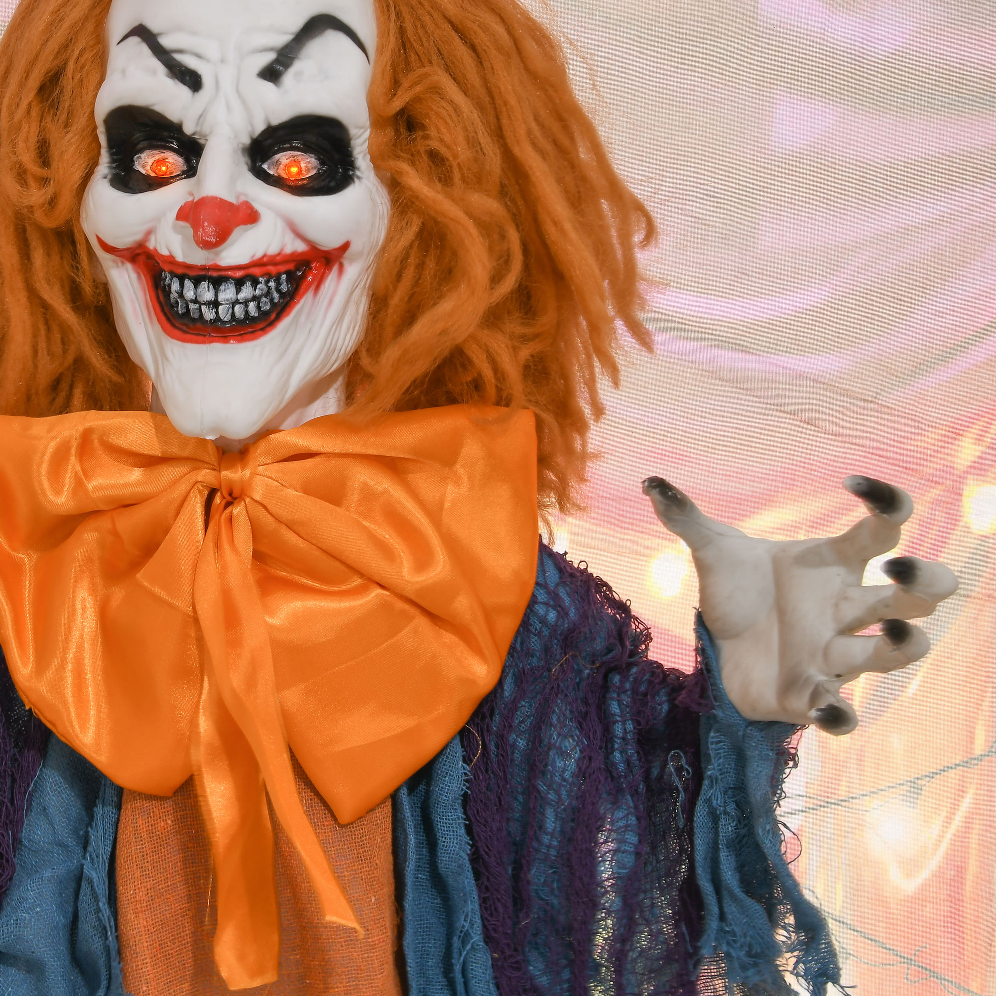 Horrorclown, Helloweendeko, aktiviert mit Geräusche/Berührung, rote Augen, Sound, 168 cm
