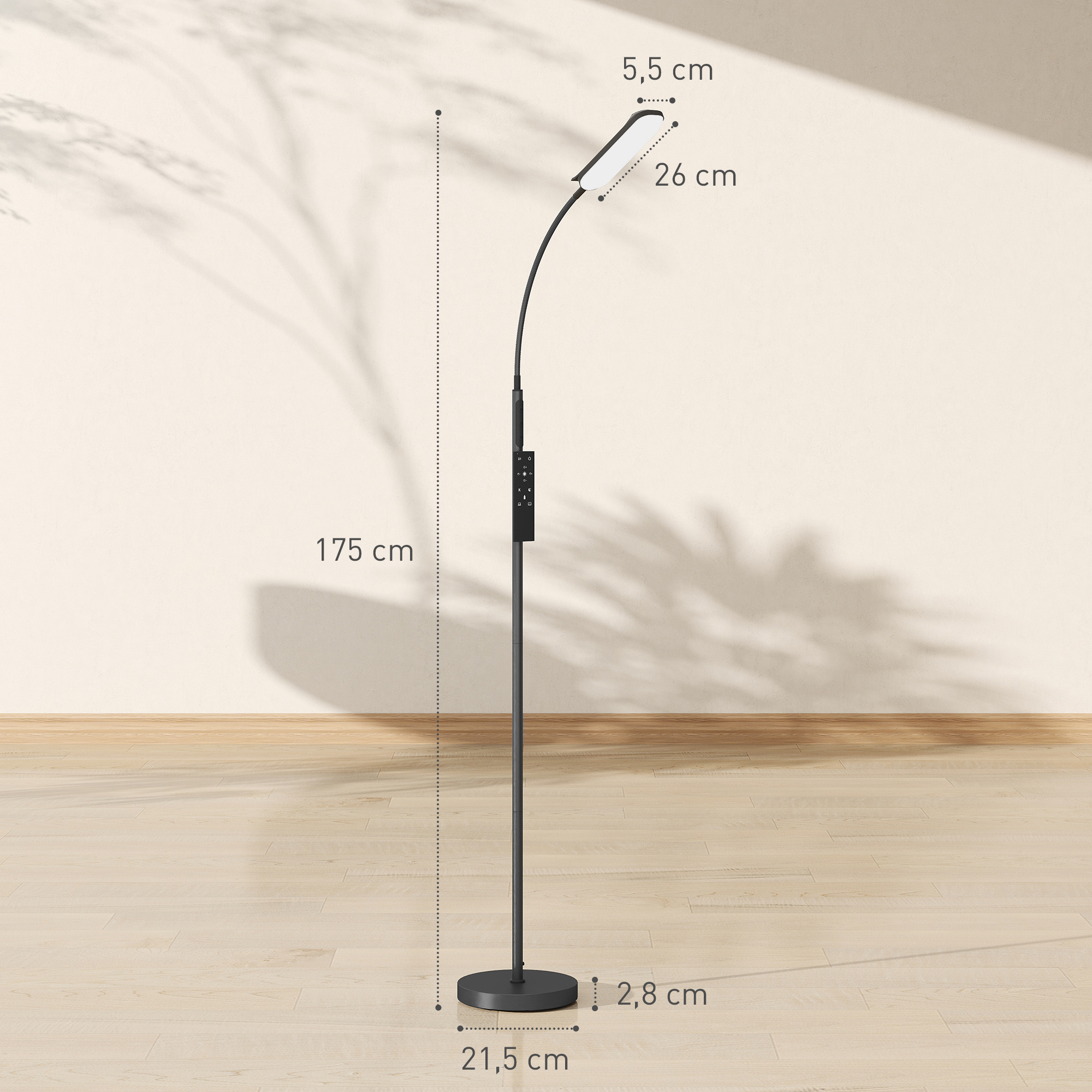 LED-Stehlampe, 5 Modi, Speicherfunktion, verstellbare Helligkeit, Stahl, Schwarz