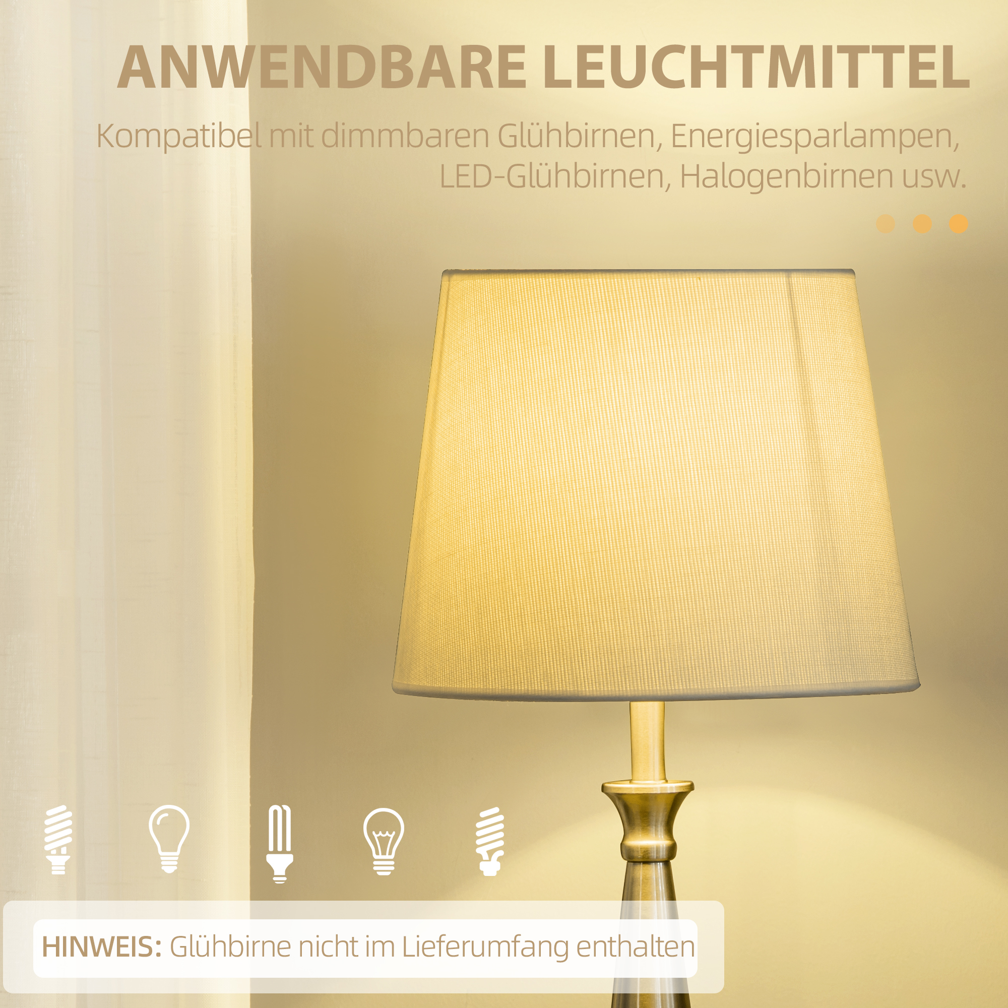 3-teiliges Lampenset im Vintage-Design, 2 Tischleuchten, 1 Stehleuchte, 35,5 cm x 35,5 cm x 146 cm, Silber + Weiß