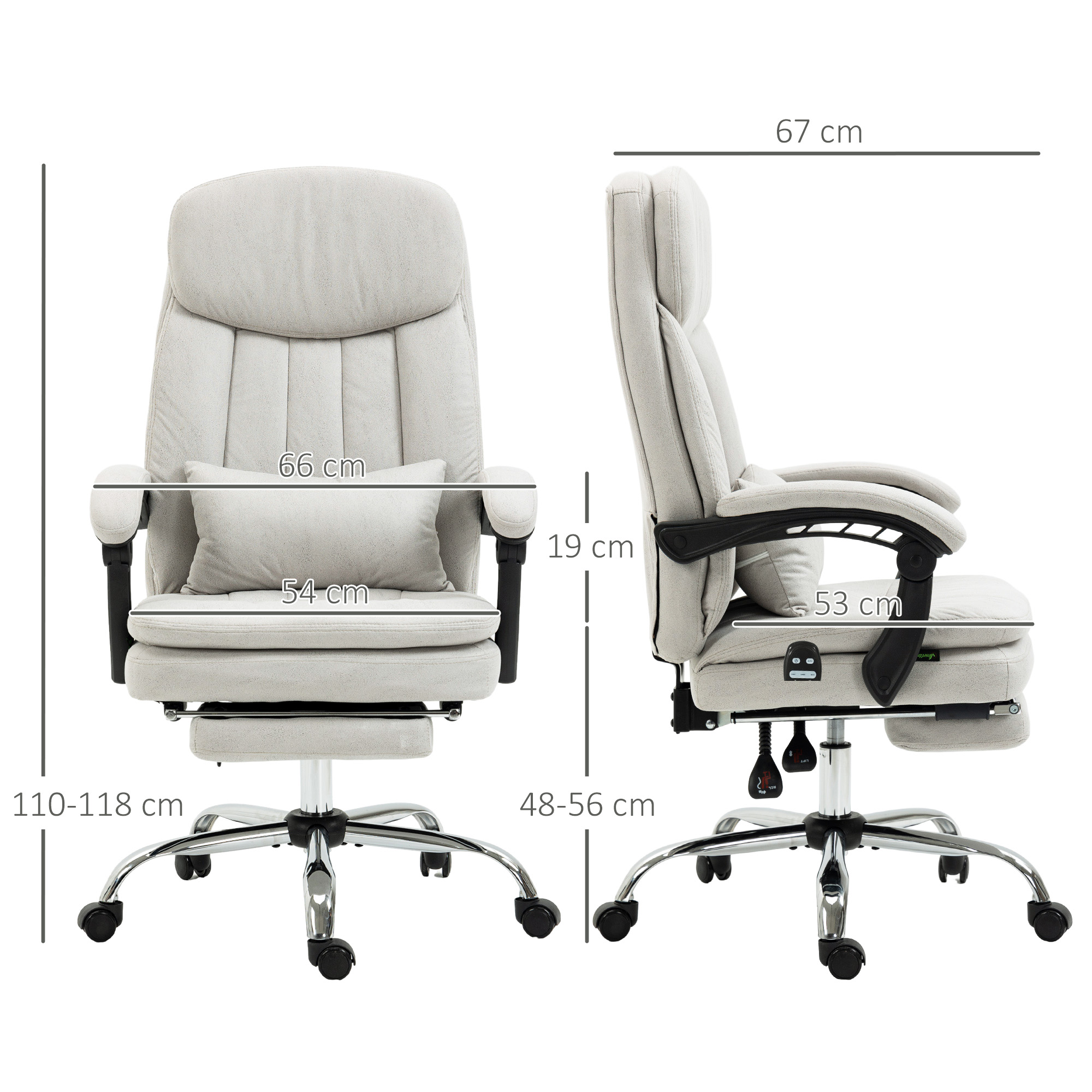 Bürostuhl mit Massage- und Heizfunktion, ergonomisch, 66x67x110-118cm, Cremeweiß
