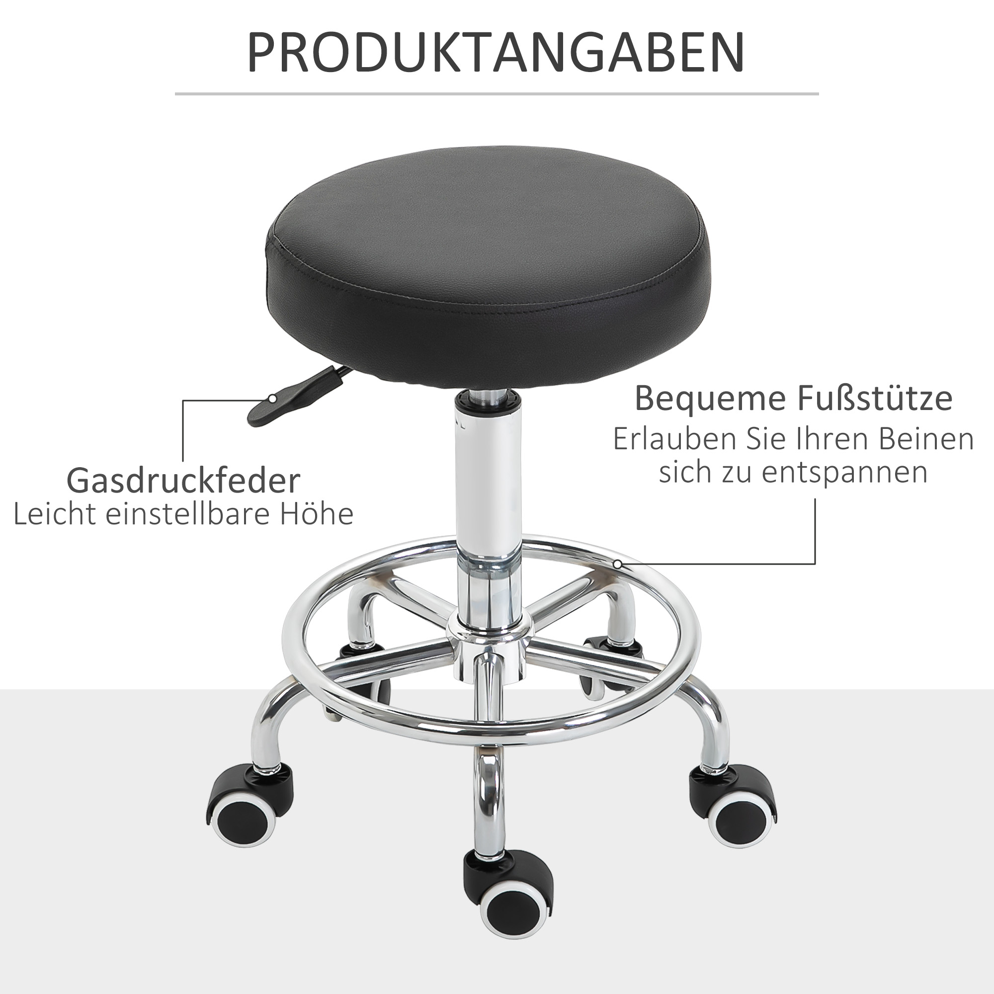 Salonhocker, höhenverstellbar, Kunstleder, bis 110 kg, Ø42x50-64H cm, Schwarz