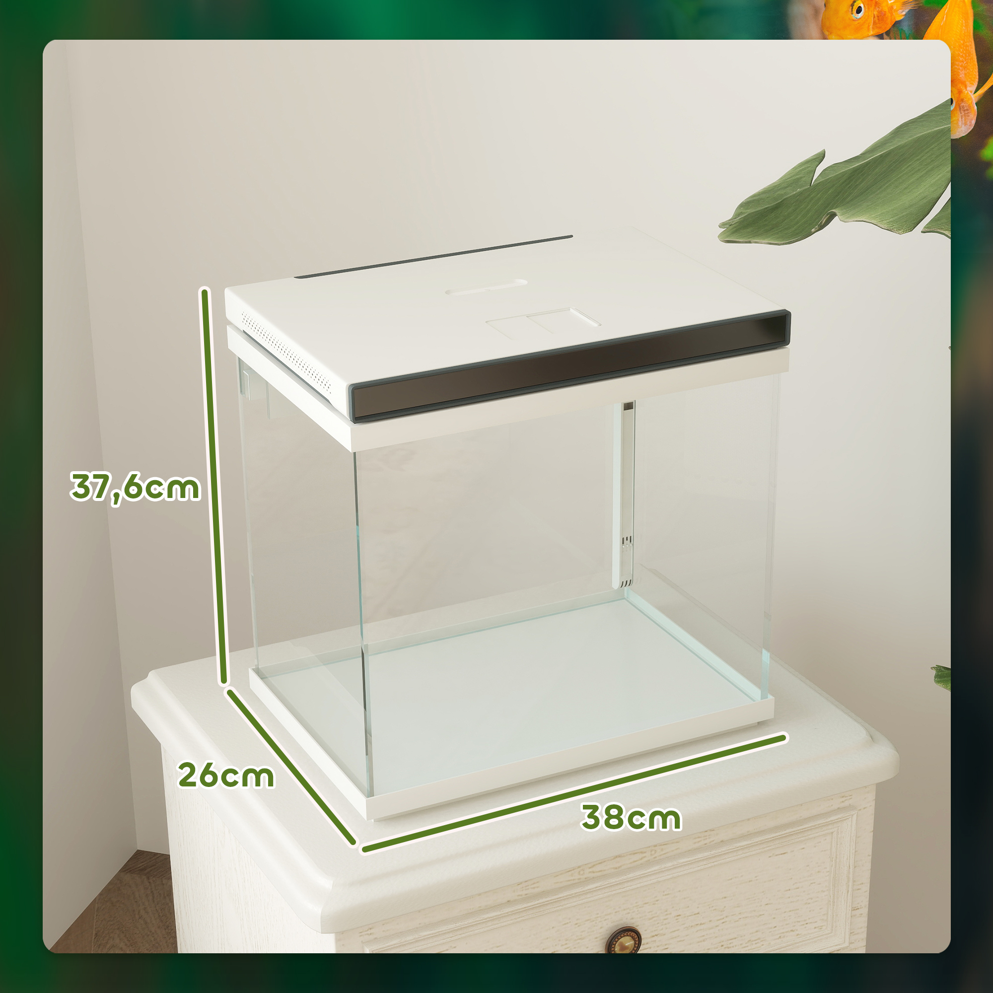 26 Liter Aquarium mit Filter, LED-Beleuchtung, Wasserpumpe, für verschiedene Fischarten, ca, 38 x 26 x 38 cm