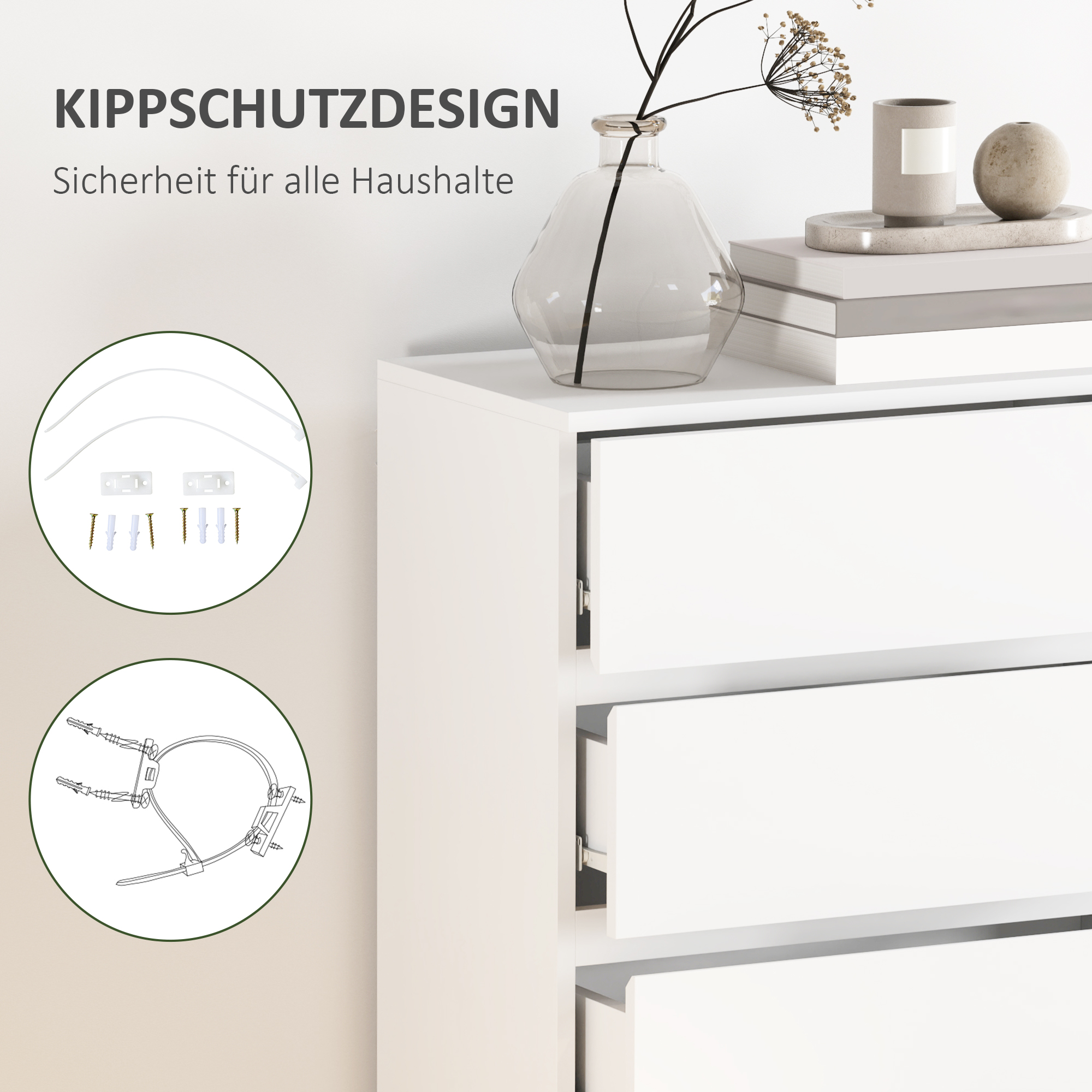 Kommode Sideboard Schubladenkommode, 5 Schubladen, 55 cm x 34 cm x 100 cm, Weiß