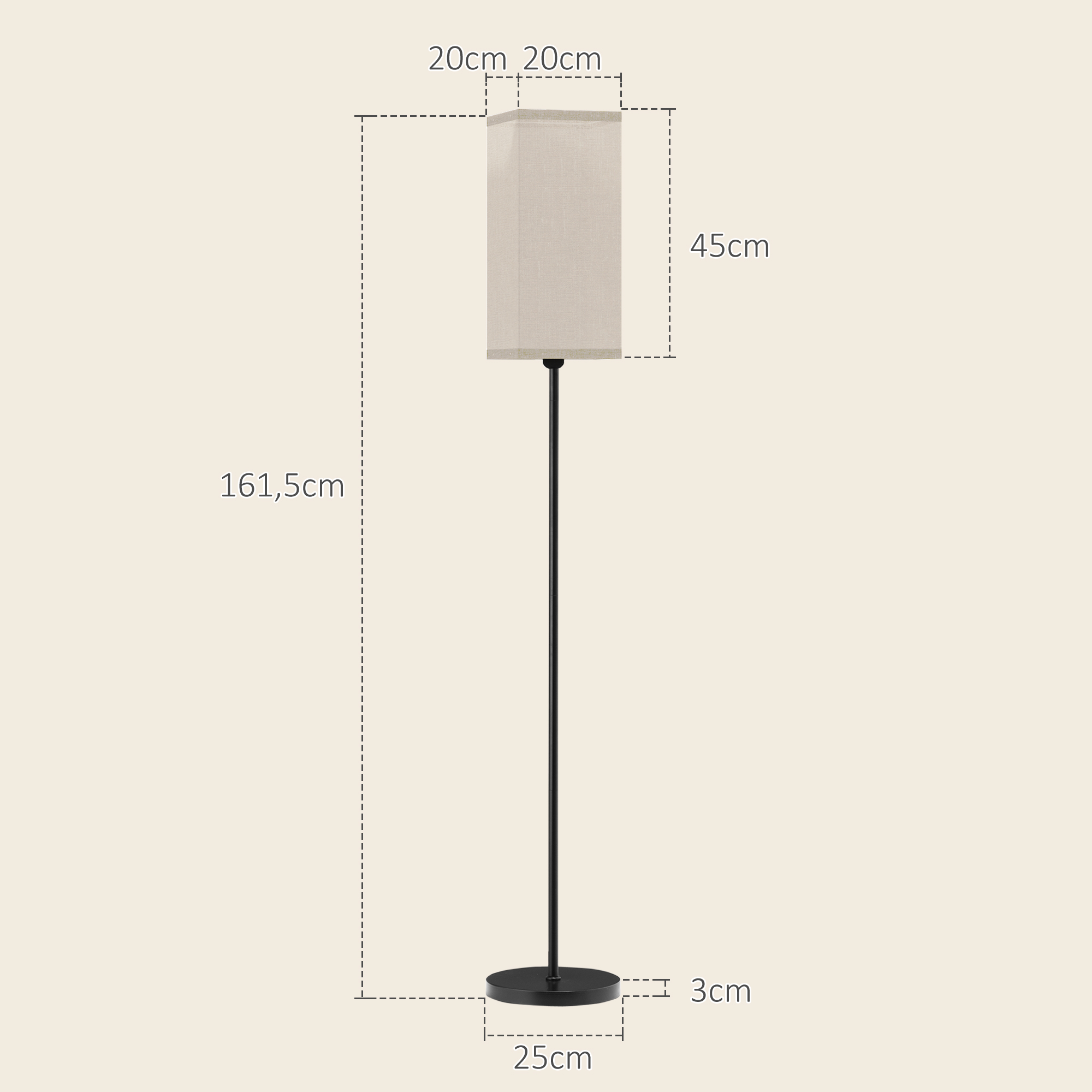 Moderne Stehlampe mit Kunstleinen-Schirm und Fußschalter, für Wohnzimmer und Schlafzimmer, Metall, Schwarz