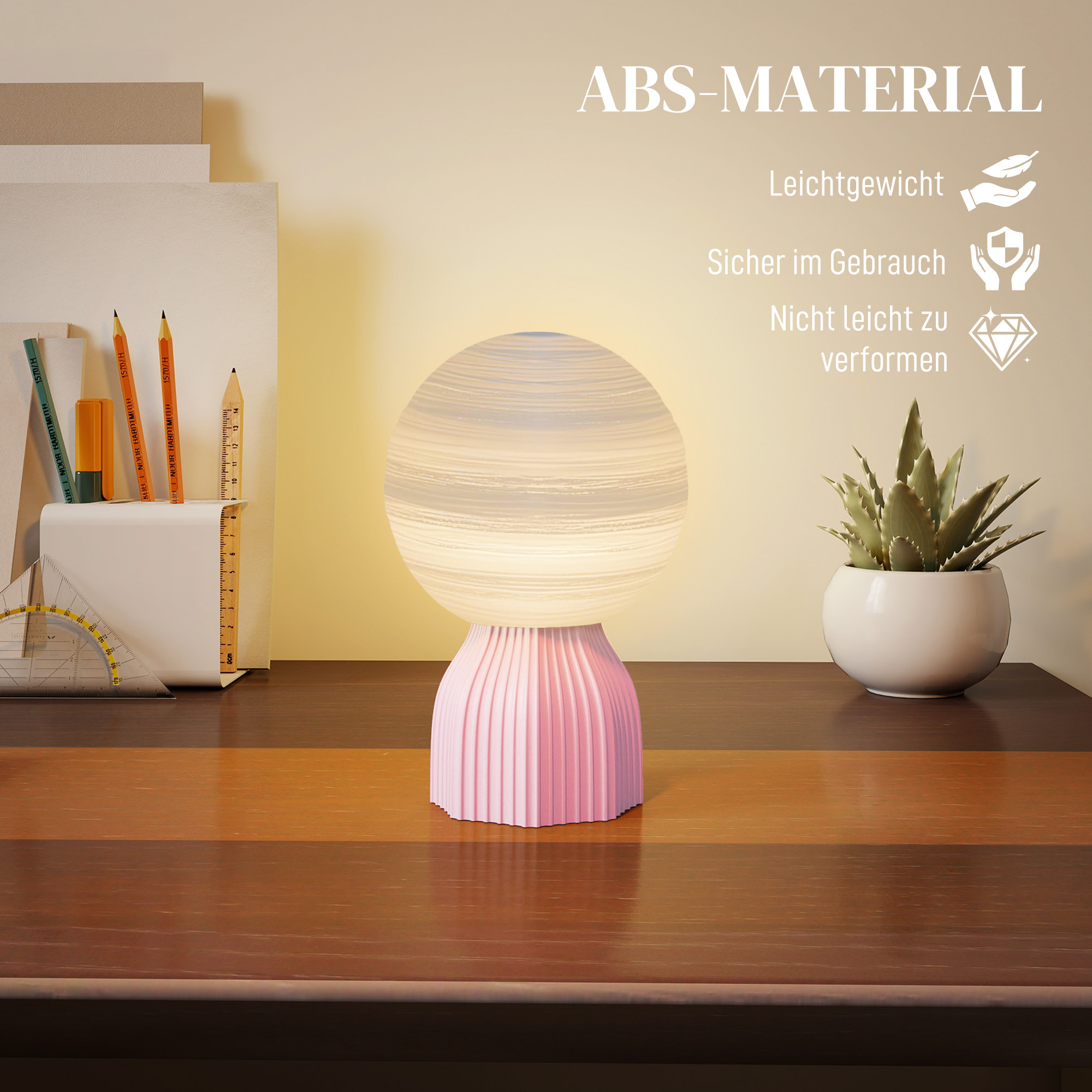Tischlampen-Set in Planeten-Optik, 3-farbig, USB, Kunststoff, Weiß
