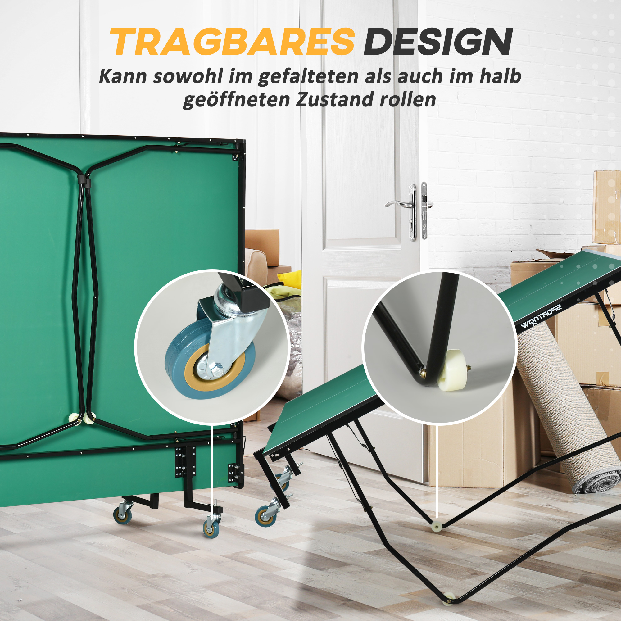 Tischtennisplatte Tischtennis-Set, klappbar, 8 Rollen, inkl, Schläger u, Bälle, 274 cm x 152,5 cm x 76 cm, Grün