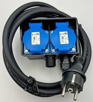 Gartensteckdose mit Erdspieß, 2-fach, IP44, 2m Kabel