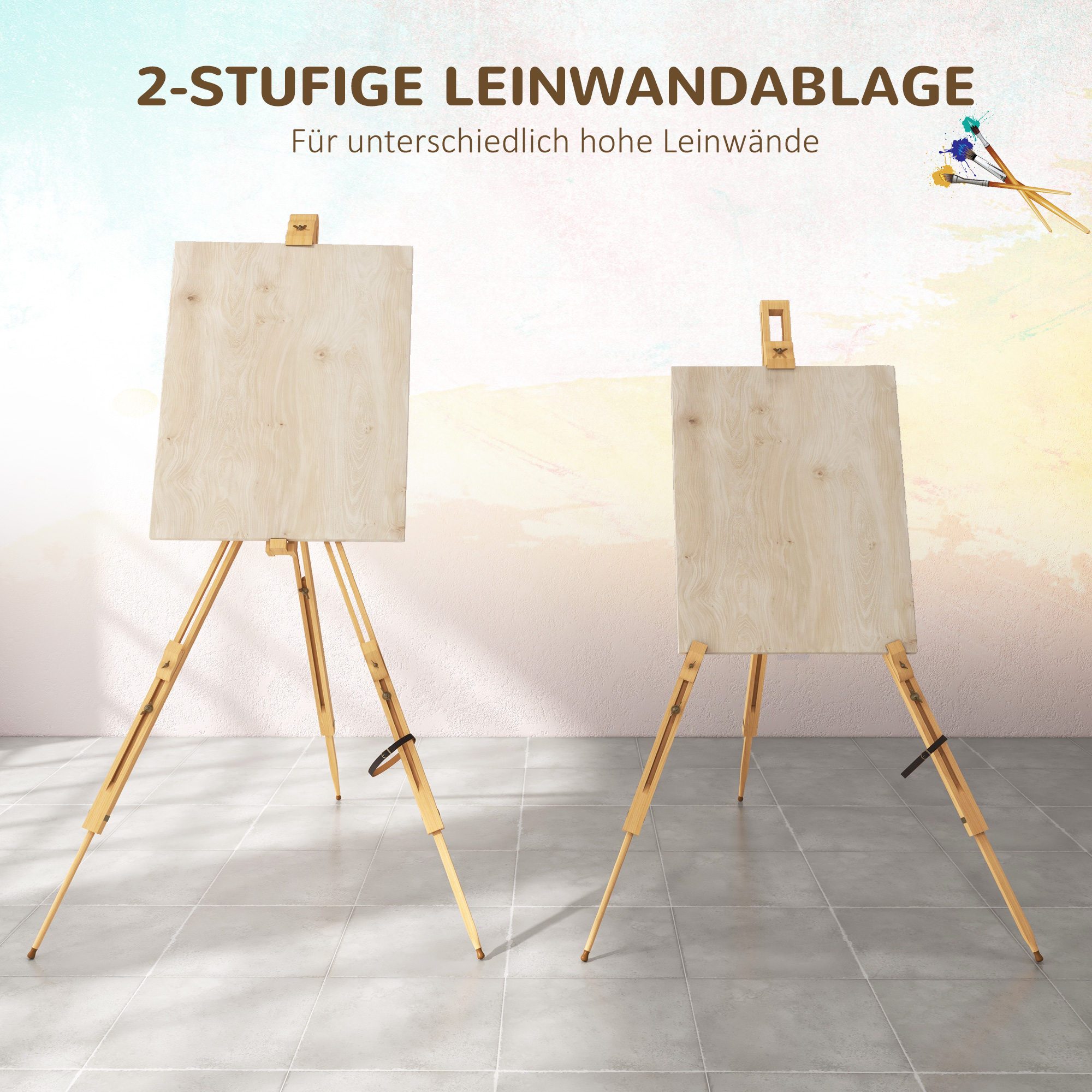 Staffelei, höhenverstellbar, klappbar, natürliches Buchenholz, für Leinwände bis 107H cm
