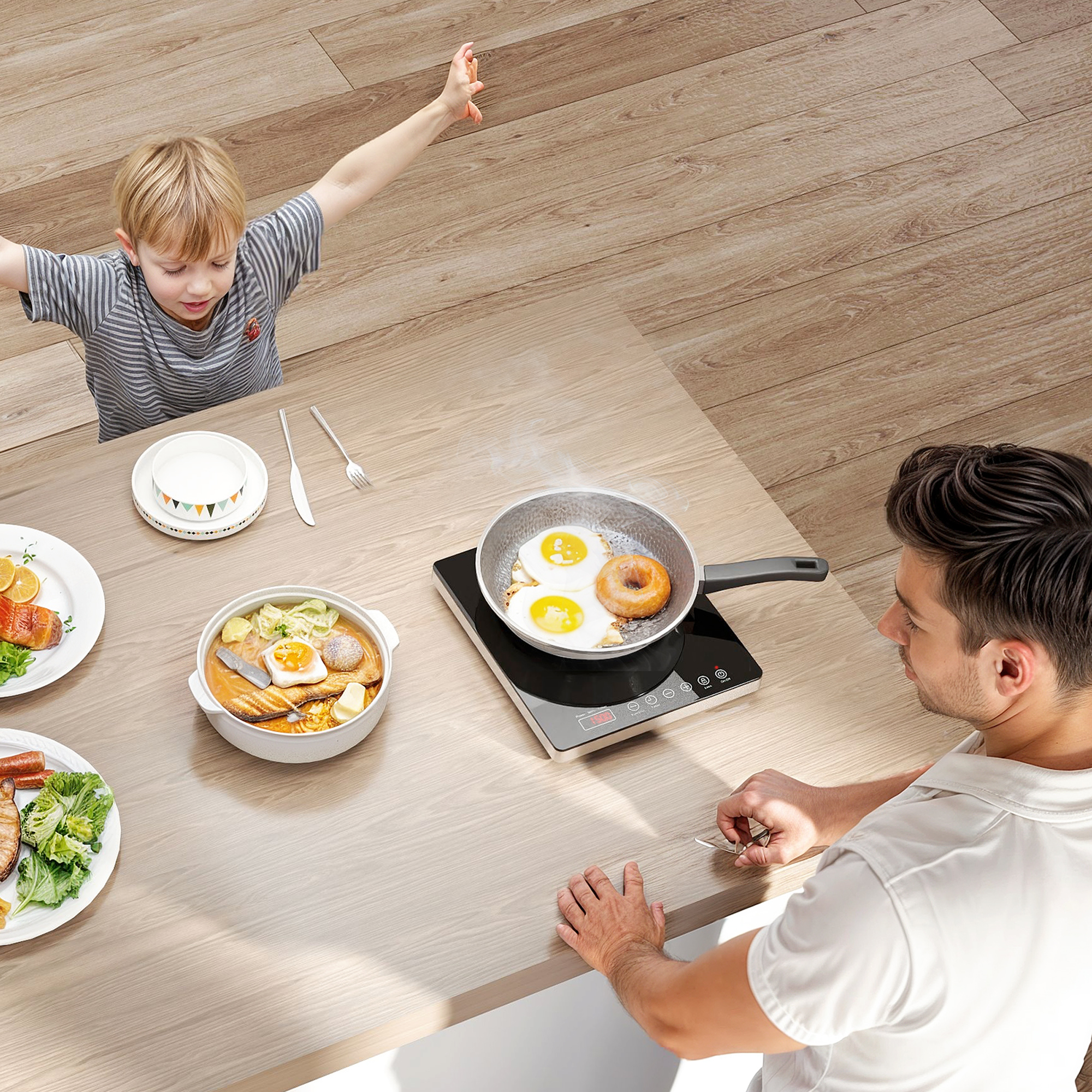 Kochplatte, Induktionskocher mit 10-Stufen-Temperatur, Touchpanel, Schwarz