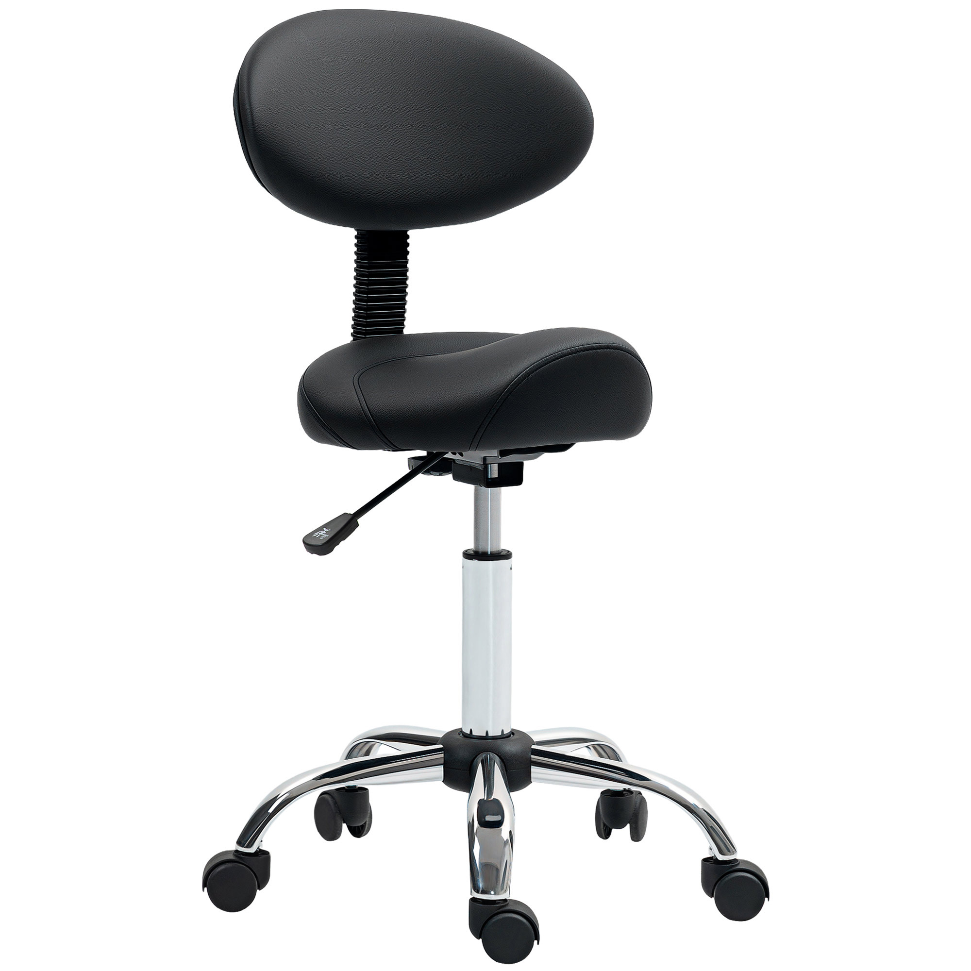 Rollhocker höhenverstellbar mit Rückenlehne Drehhocker 83-98 cm Arbeitshocker 360° drehbar für Büro Salon