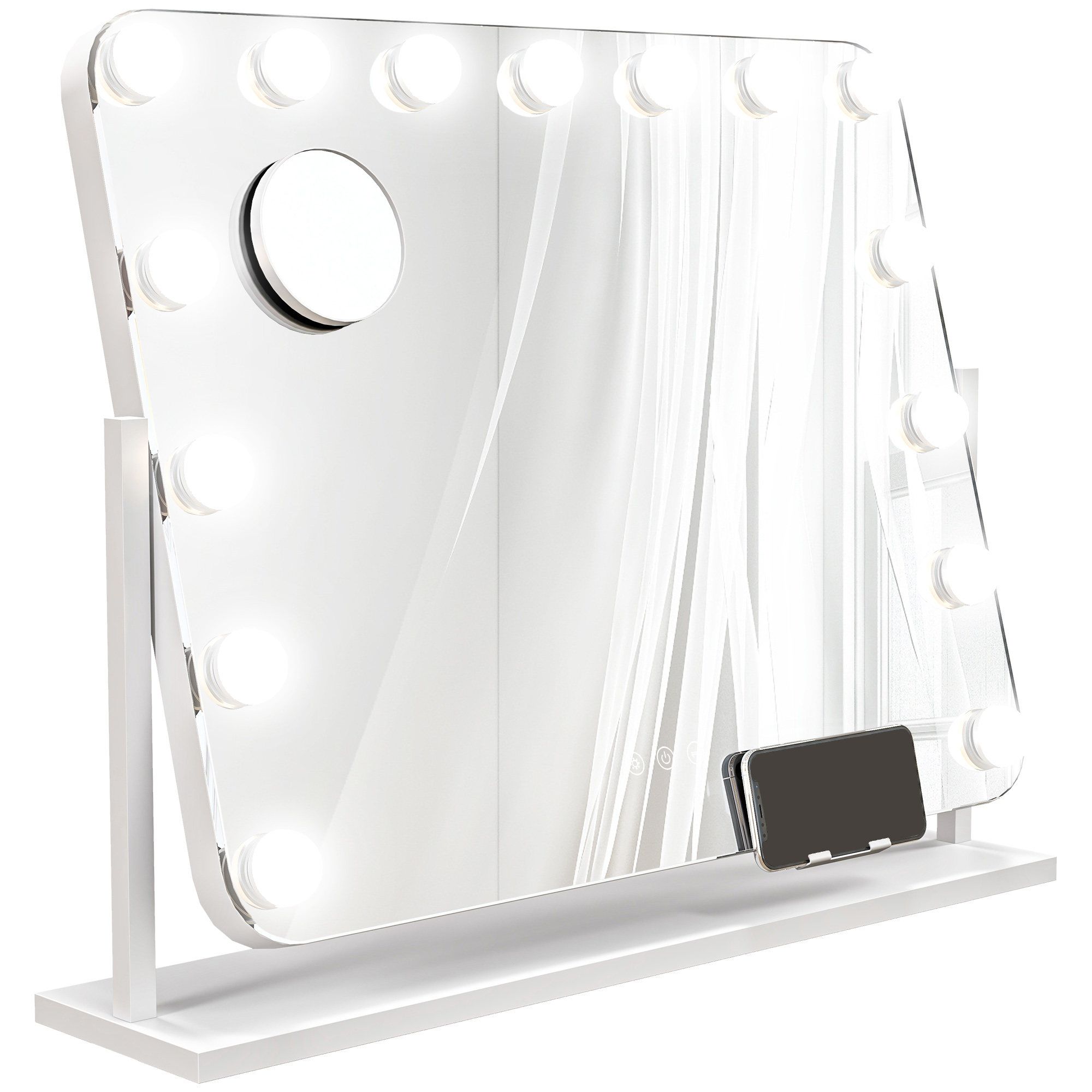 LED-Kosmetikspiegel, 3 Lichtmodi, dimmbar, Touchsteuerung, USB, 62,5 x 49,5cm, Weiß