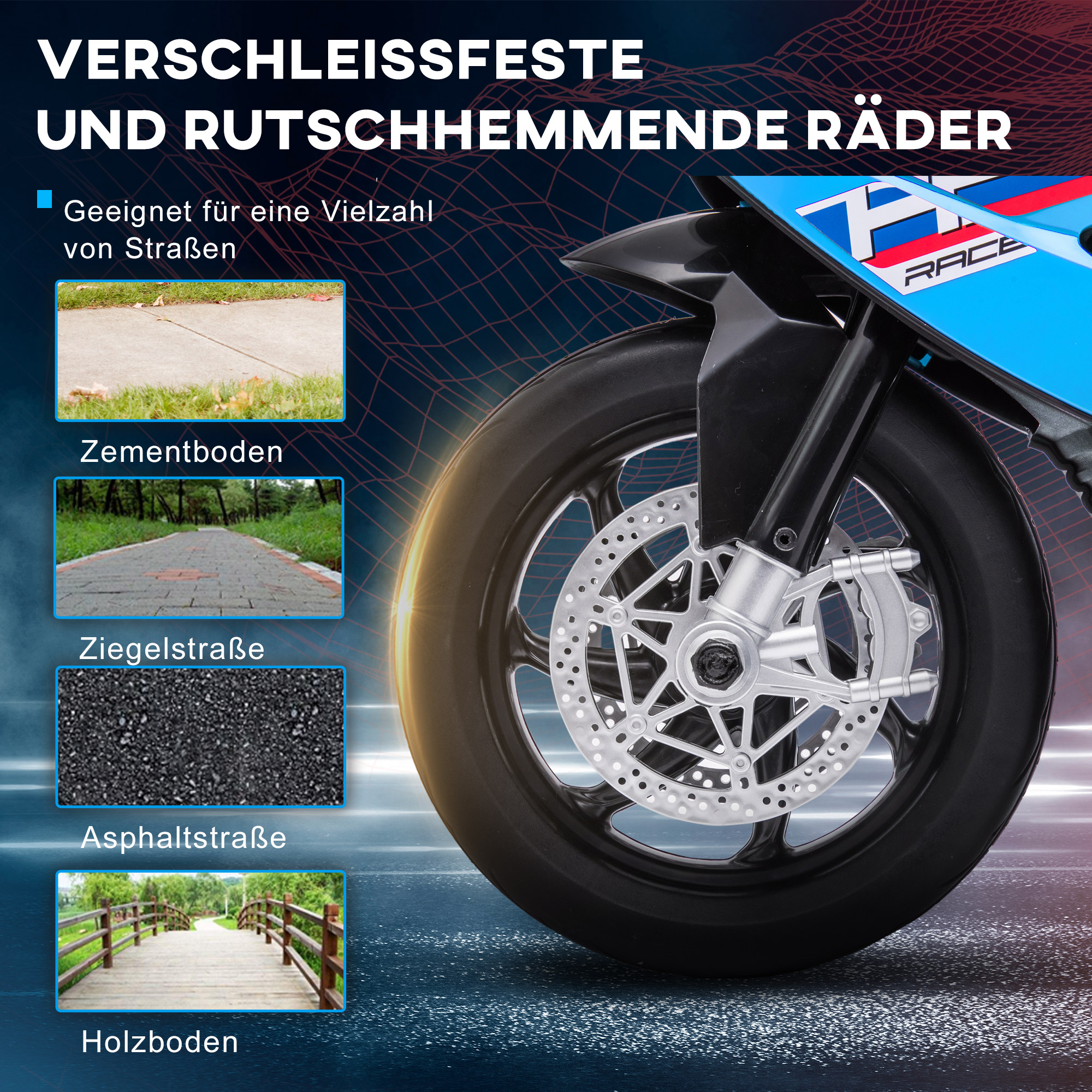 Kindermotorrad, Elektromotorrad, Scheinwerfer, 3 Musikmodi, für Kinder 1,5-5 Jahre, Blau, 82,5 x 42 x 54cm