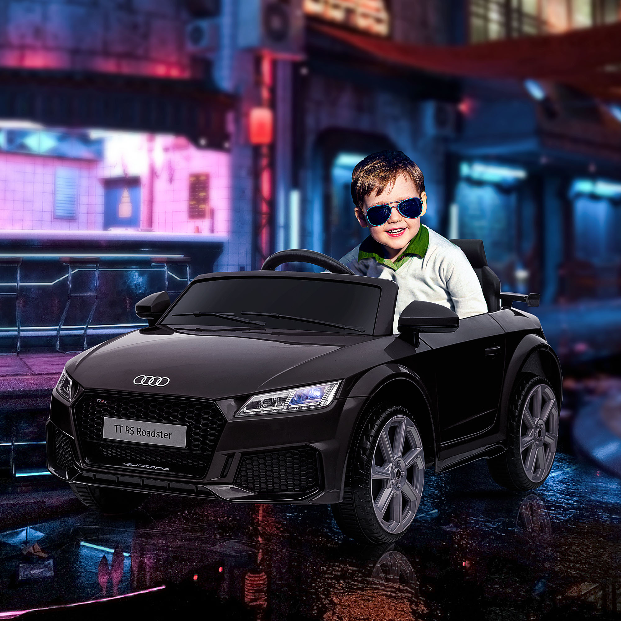 Kinder-Elektroauto Audi, mit 2,4G Fernbedienung, Musik, Hupe, LED, USB, für Kinder 3-5 Jahre, Schwarz