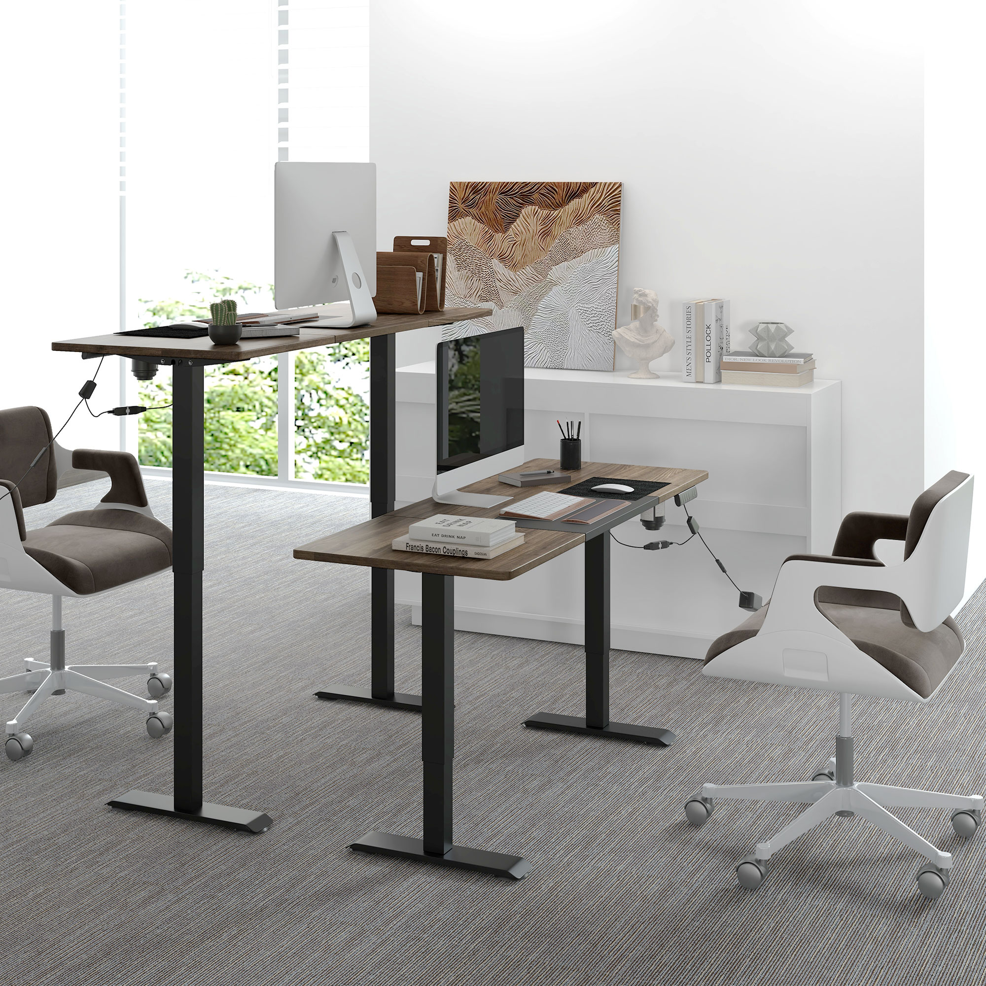 Höhenverstellbarer Schreibtisch Elektrisch 140 x 70 cm Computertisch mit 4 Memory-Steuerung, 4 tlg, Tischplatte, Steh-Sitz Tisch mit Anti-Kollision, Überhitzungsschutz Schwarz