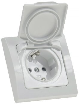 DELPHI Schutzkontakt-Steckdose IP44, 250V~/ 16A, inkl. Rahmen, UP, weiß