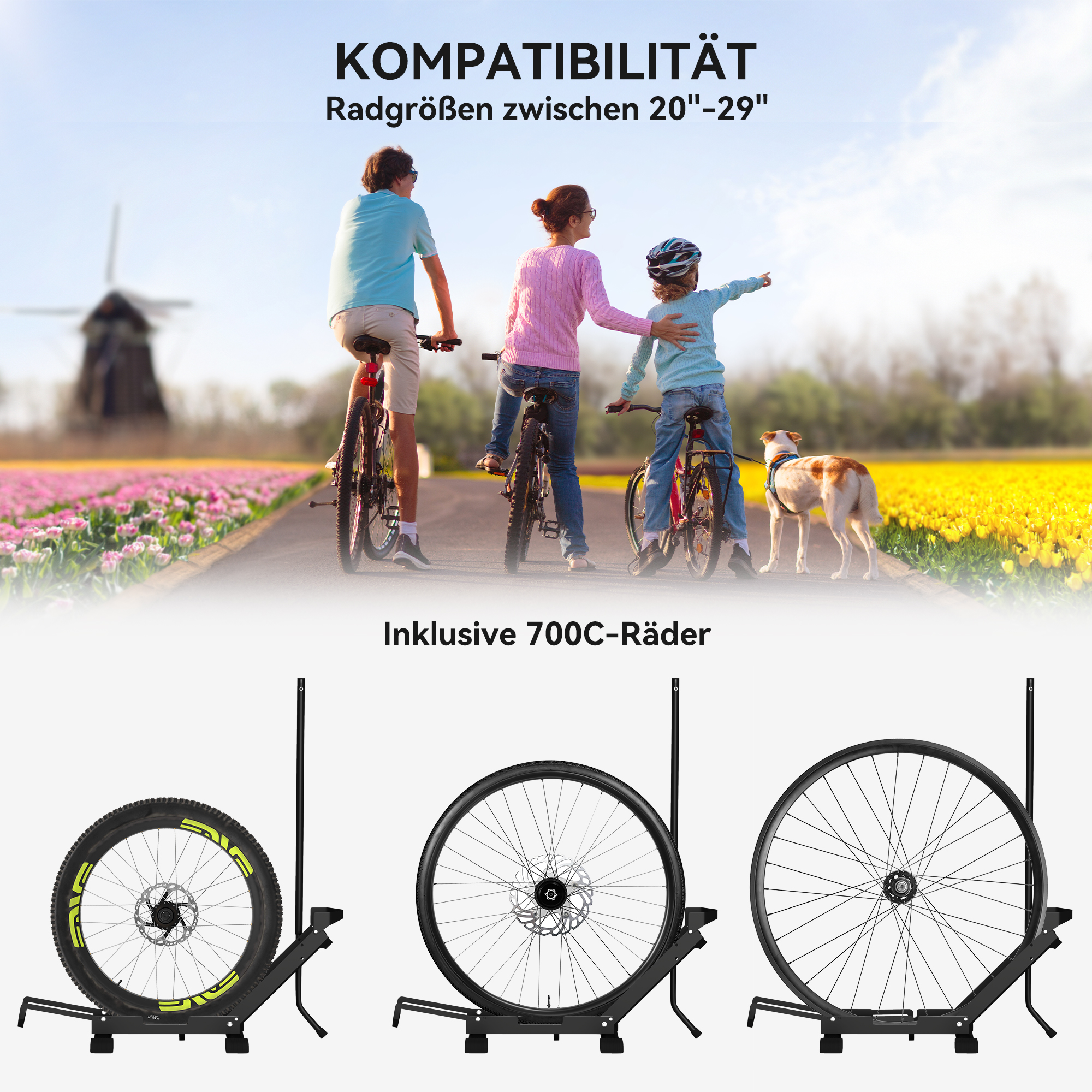 Fahrradständer für Fahrräder Stahl Fahrradhalter mit 80 mm Reifenbreiten 75 x 41 x 81H cm Schwarz
