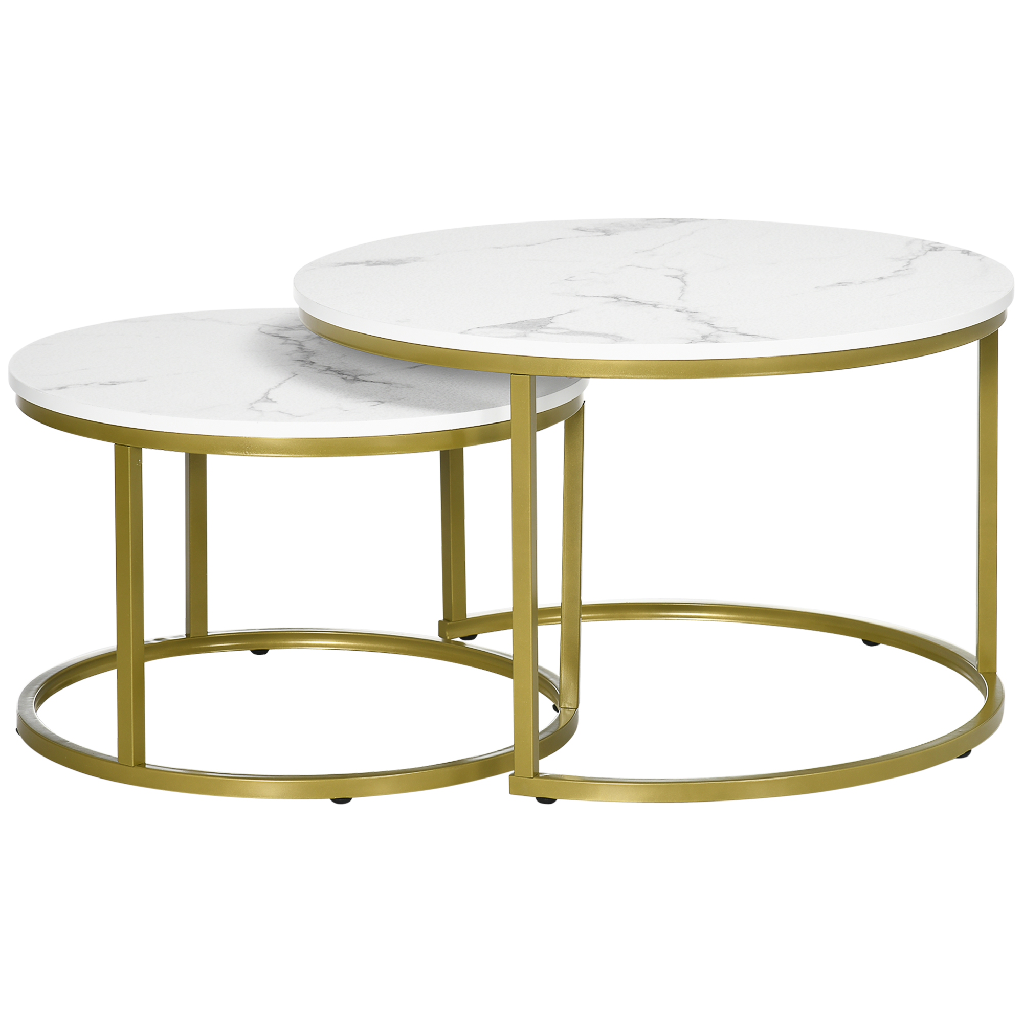 Beistelltisch-Set, 2 Satztische, Ø74 & Ø59 cm, Marmoroptik, Rahmen in Gold Beistelltisch-Set, 2 Satztische, Ø74 & Ø59 cm, Marmoroptik, Rahmen in Gold